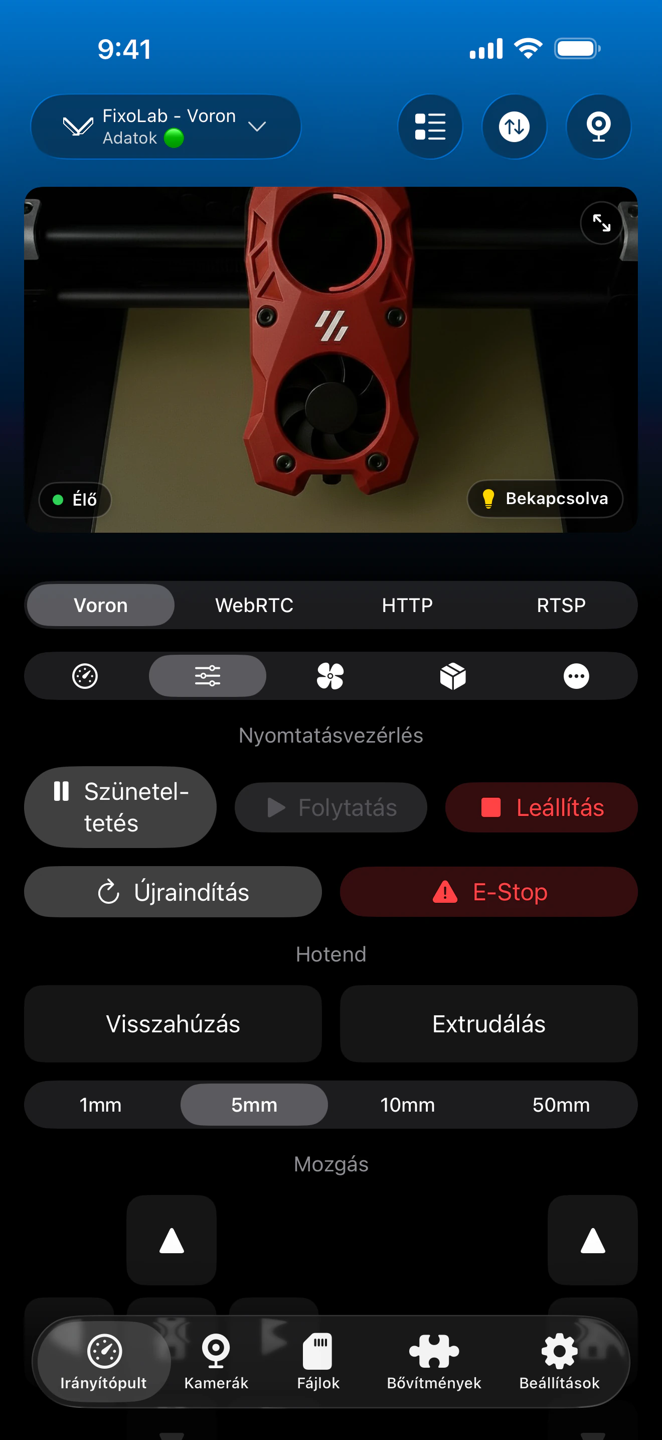 Klipper nyomtatásvezérlés a Printer Toolsban
