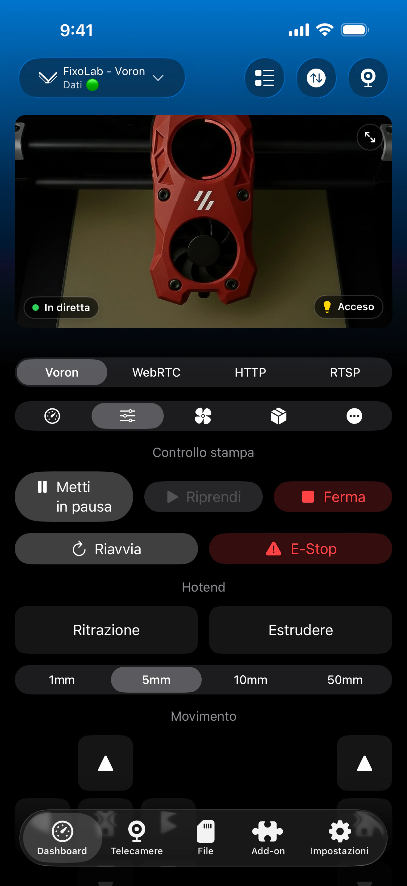 Controllo di stampa Klipper in Printer Tools