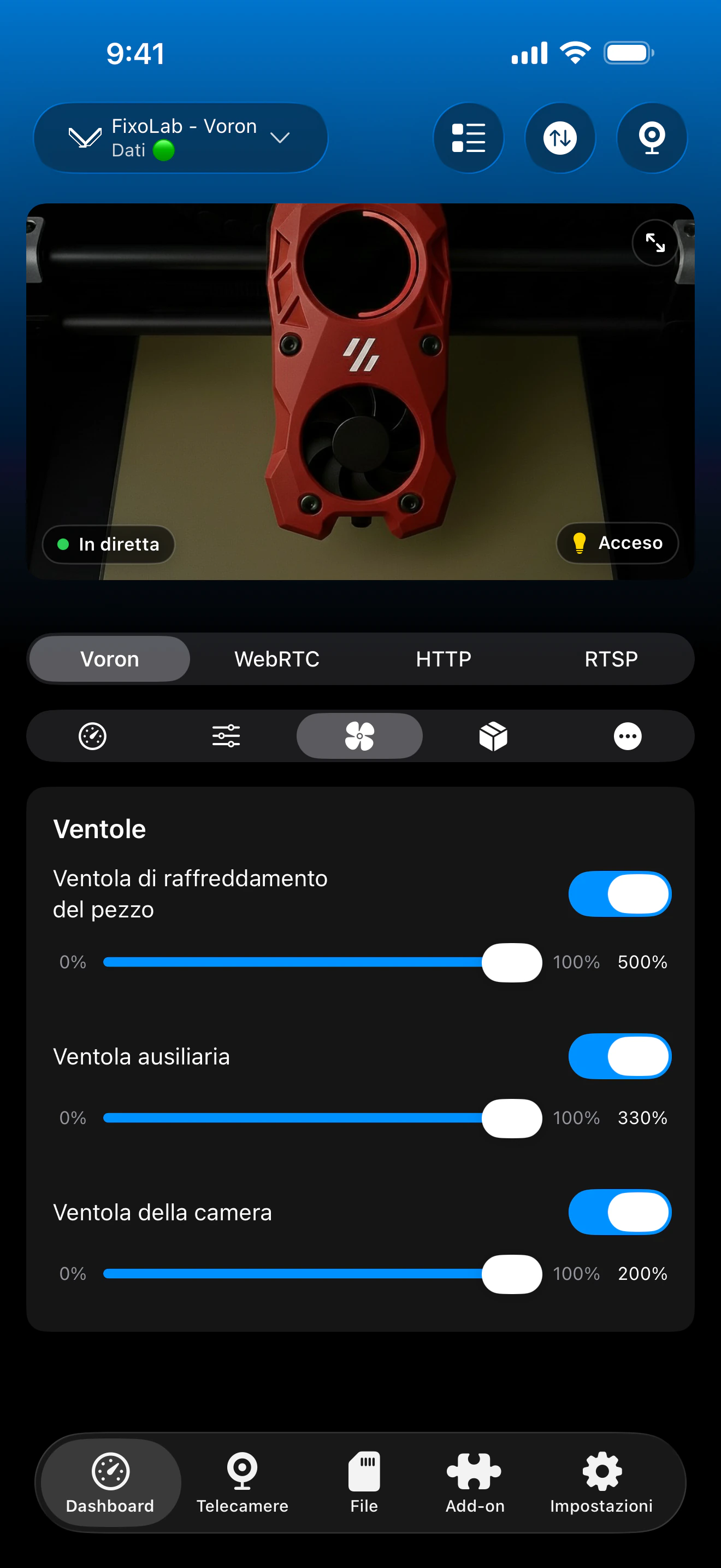 Controllo delle ventole Klipper in Printer Tools