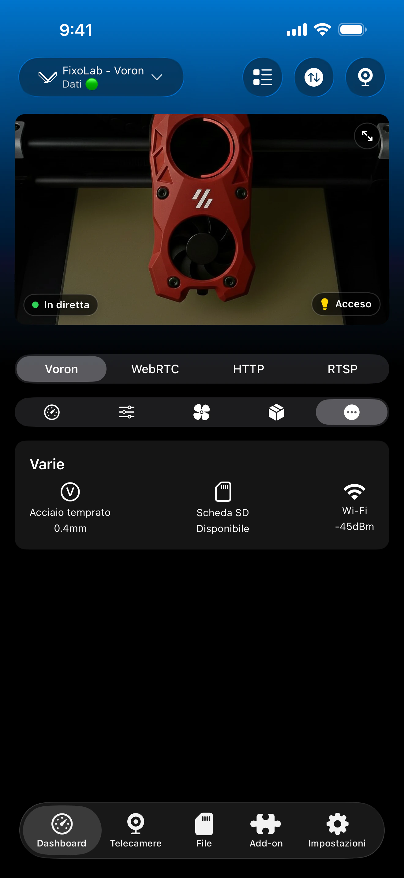 Dashboard varie Klipper in Printer Tools