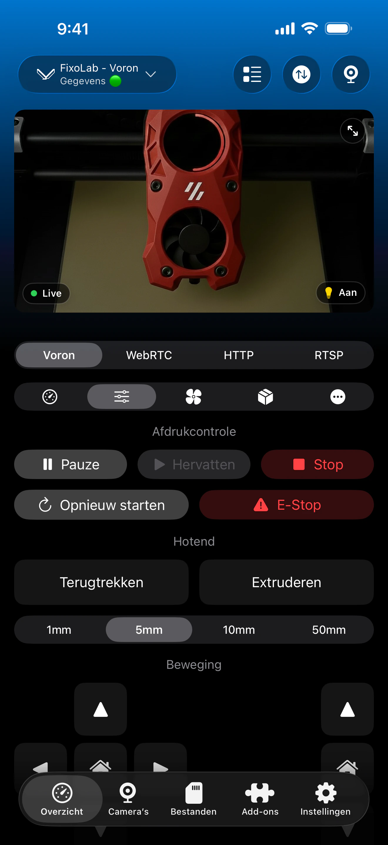 Klipper-printbediening in Printer Tools