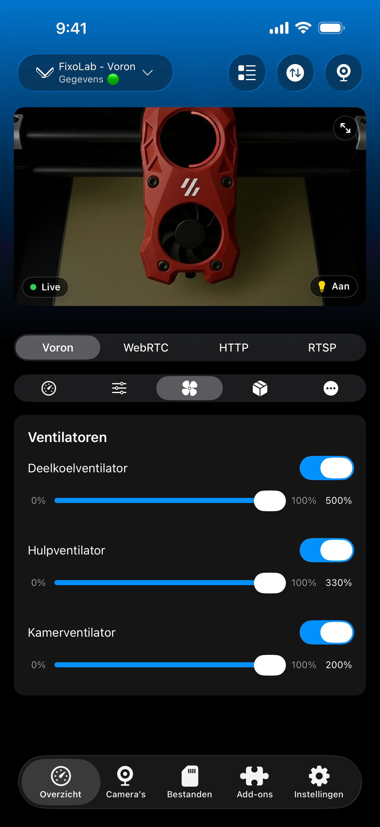 Klipper-ventilatorbediening in Printer Tools