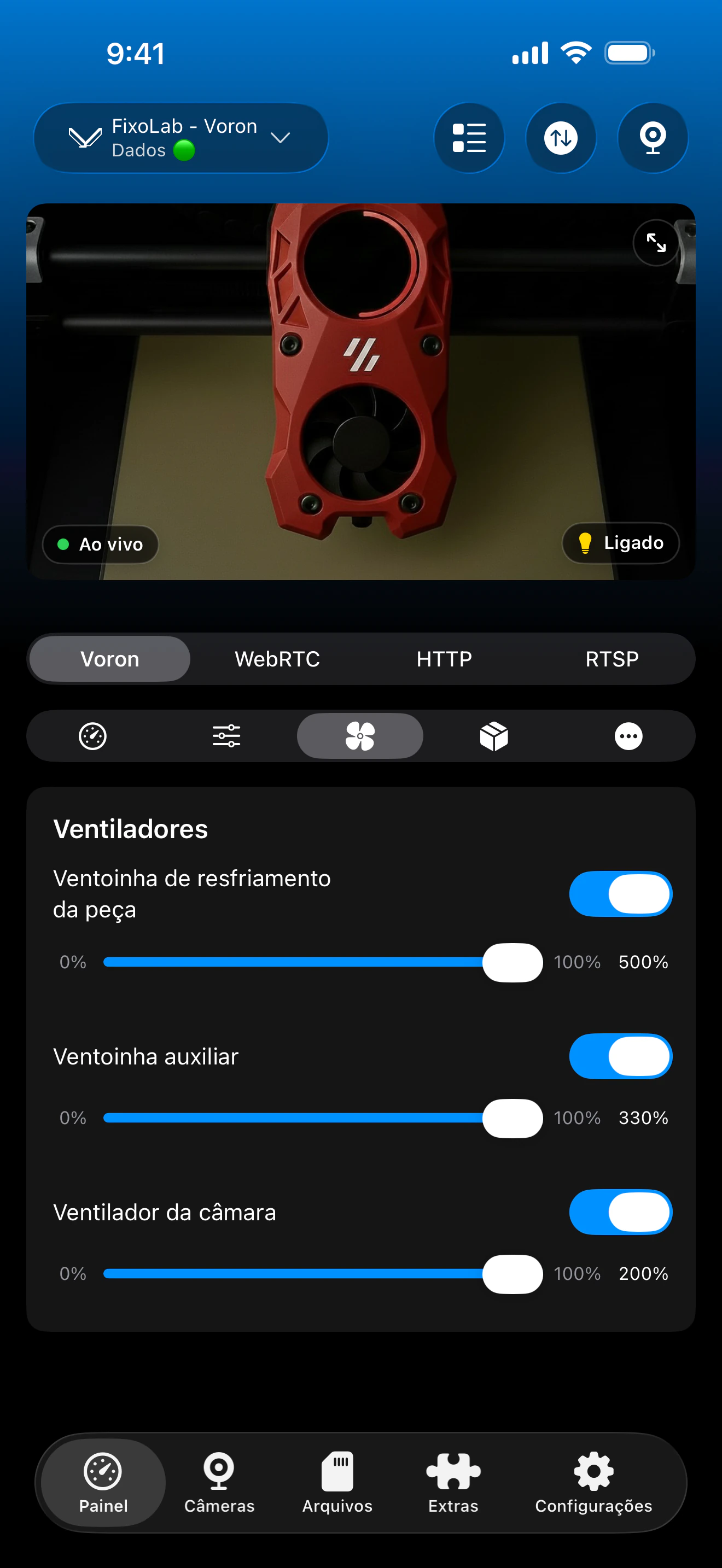 Controle de ventoinhas Klipper no Printer Tools