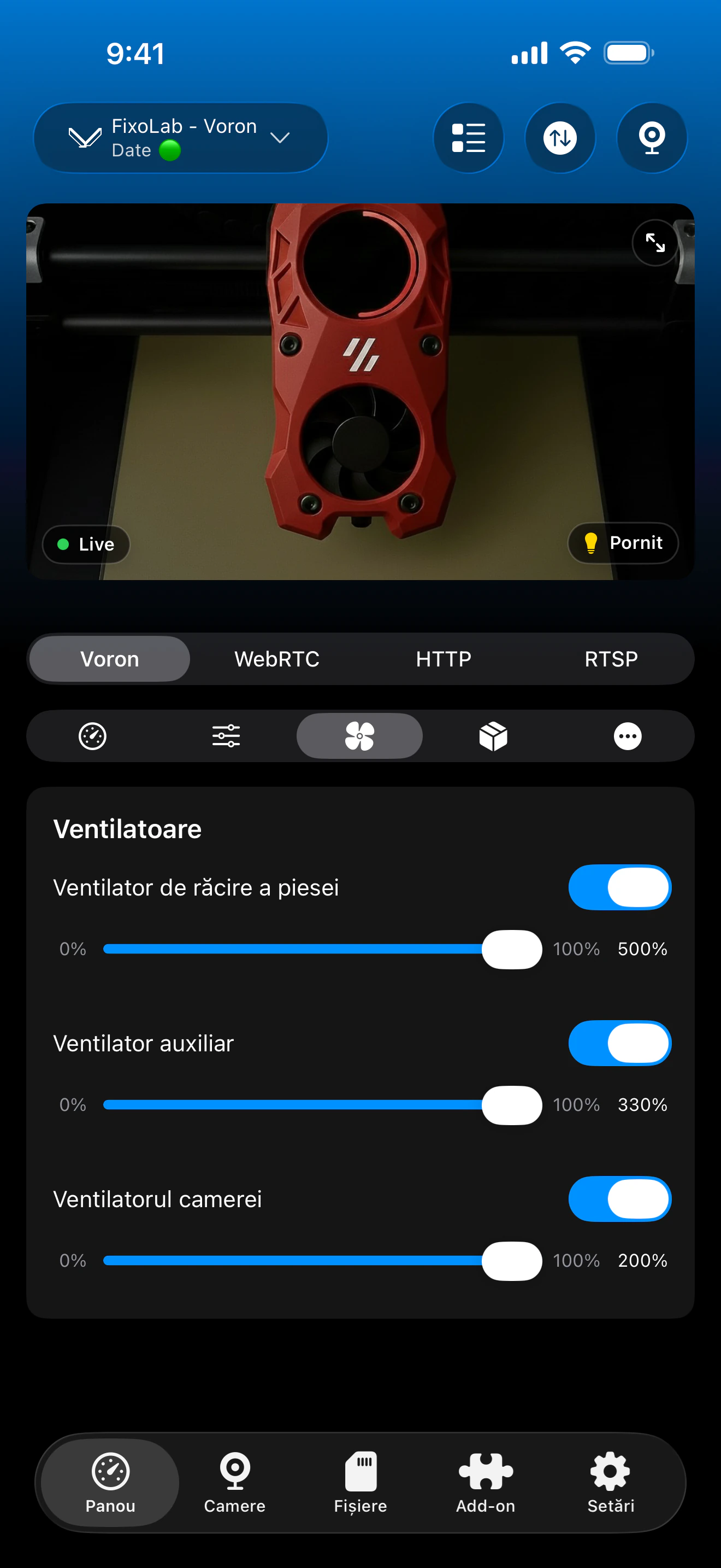Control ventilatoare Klipper în Printer Tools