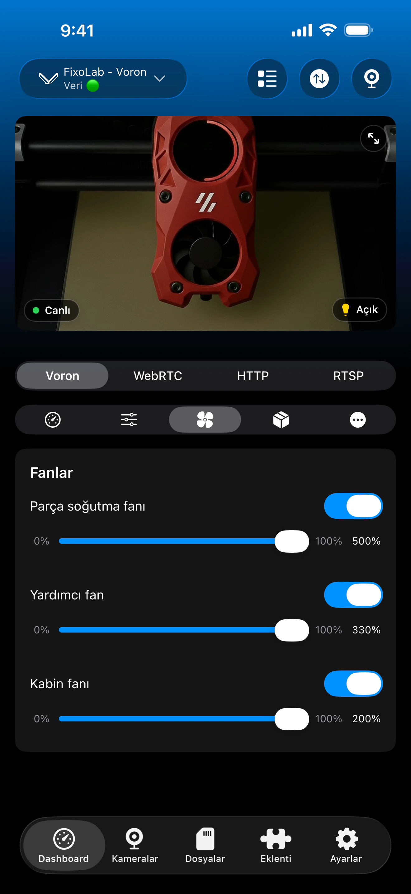 Printer Tools'ta Klipper fan kontrolü