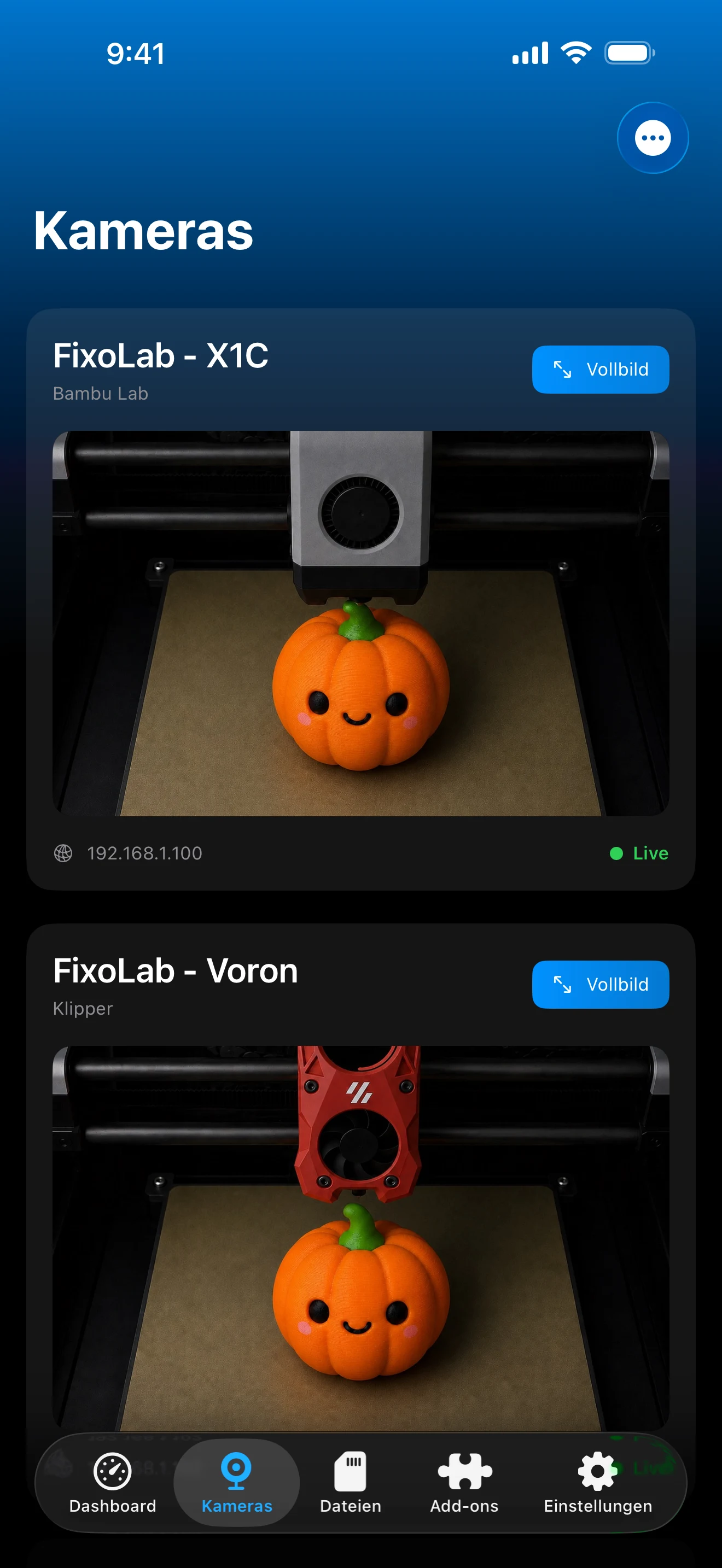 VPN-, OctoEverywhere- und Obico-Optionen für einen Drucker in Printer Tools