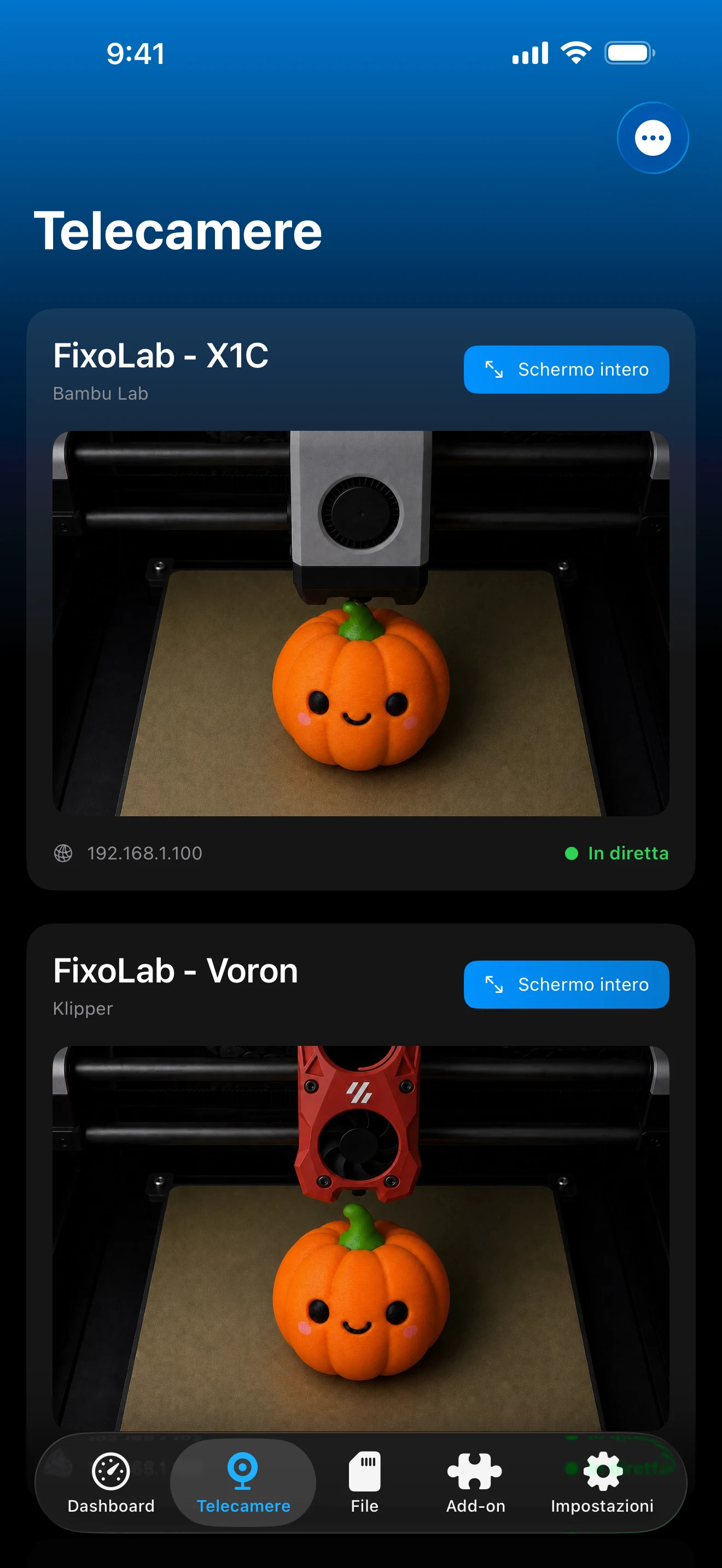 Opzioni VPN, OctoEverywhere e Obico per una stampante in Printer Tools