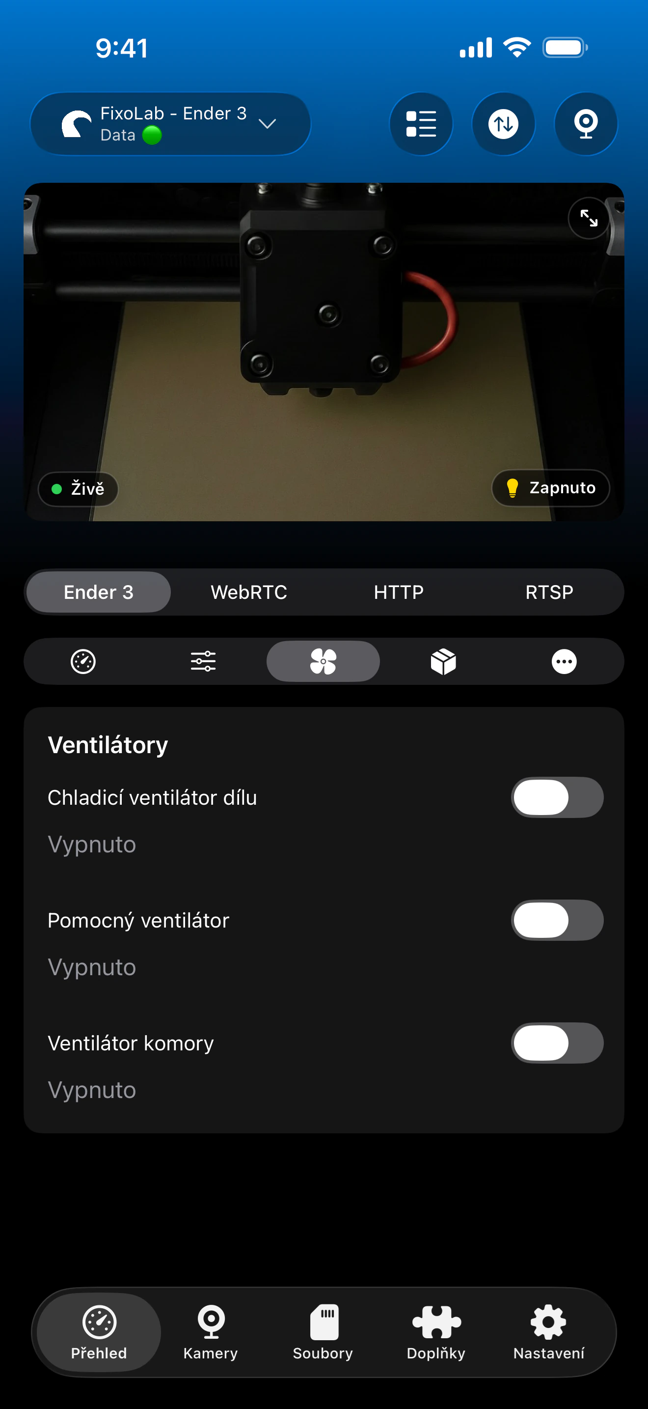 Ovládání ventilátorů OctoPrint v Printer Tools