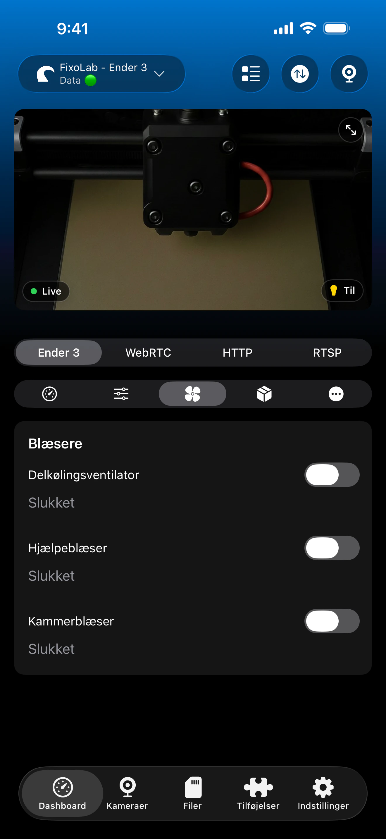 OctoPrint ventilatorstyring i Printer Tools