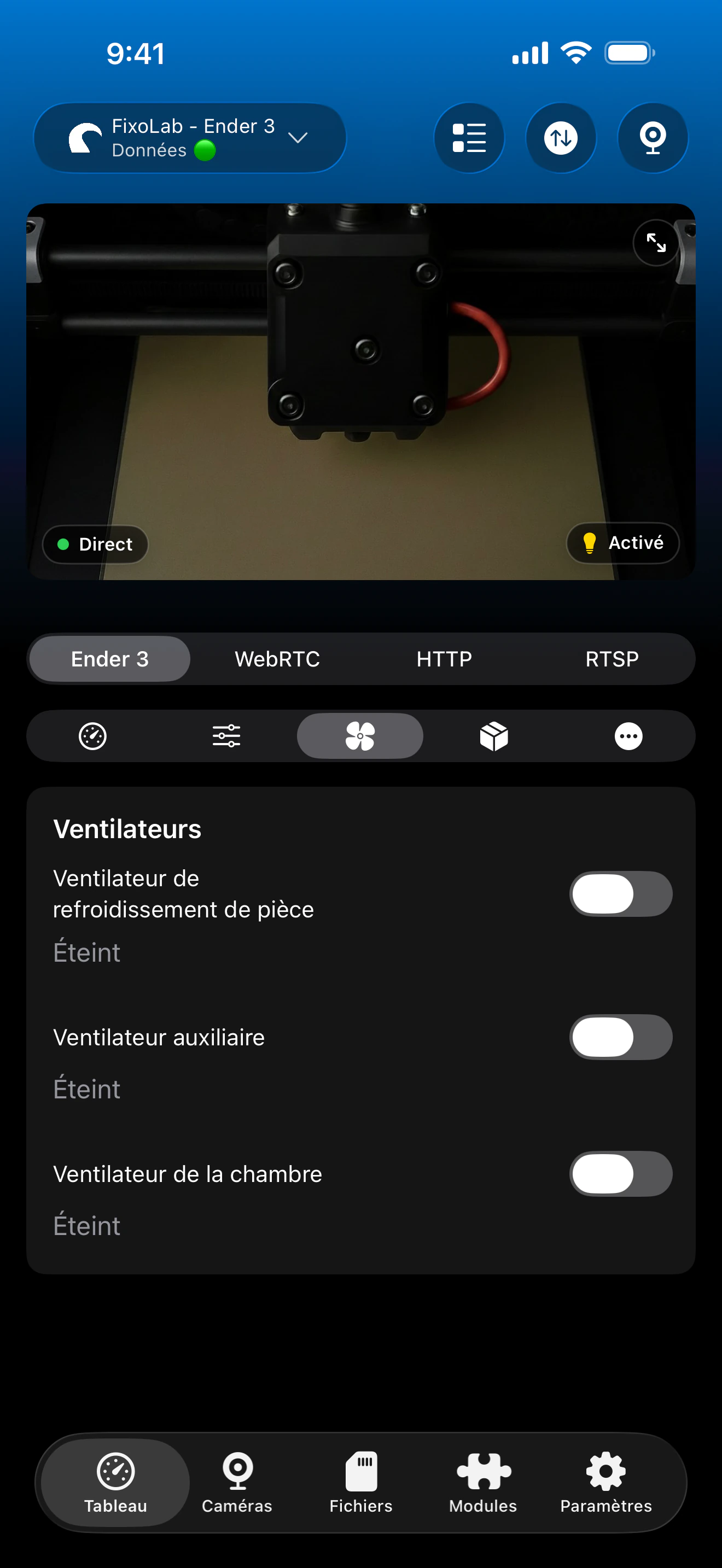 Contrôle des ventilateurs OctoPrint dans Printer Tools