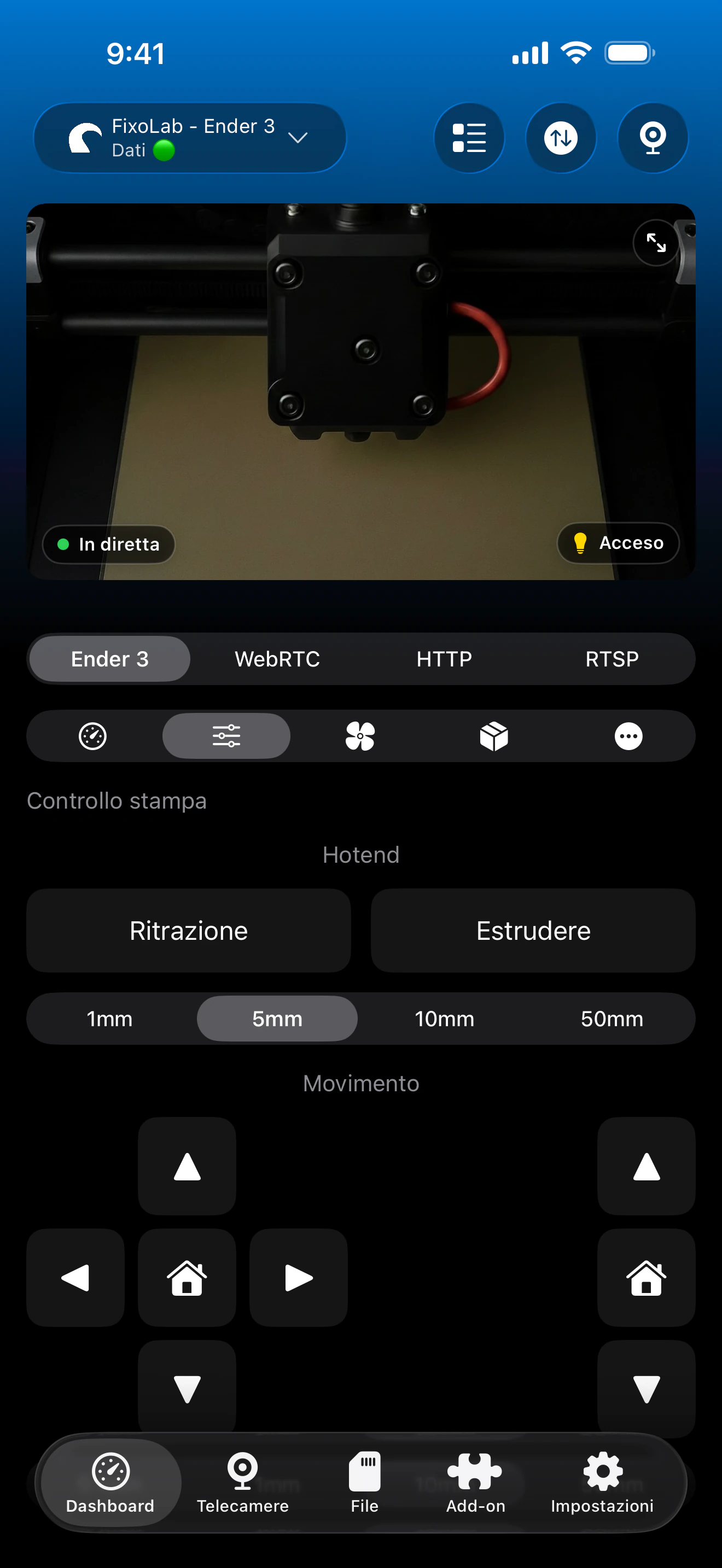 Controllo di stampa OctoPrint in Printer Tools