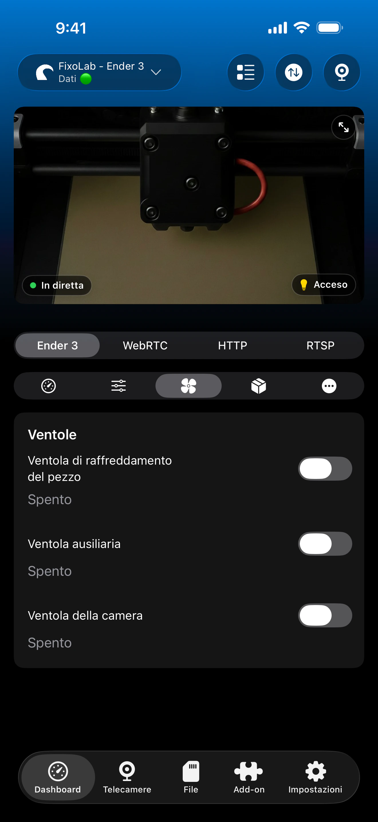 Controllo delle ventole OctoPrint in Printer Tools