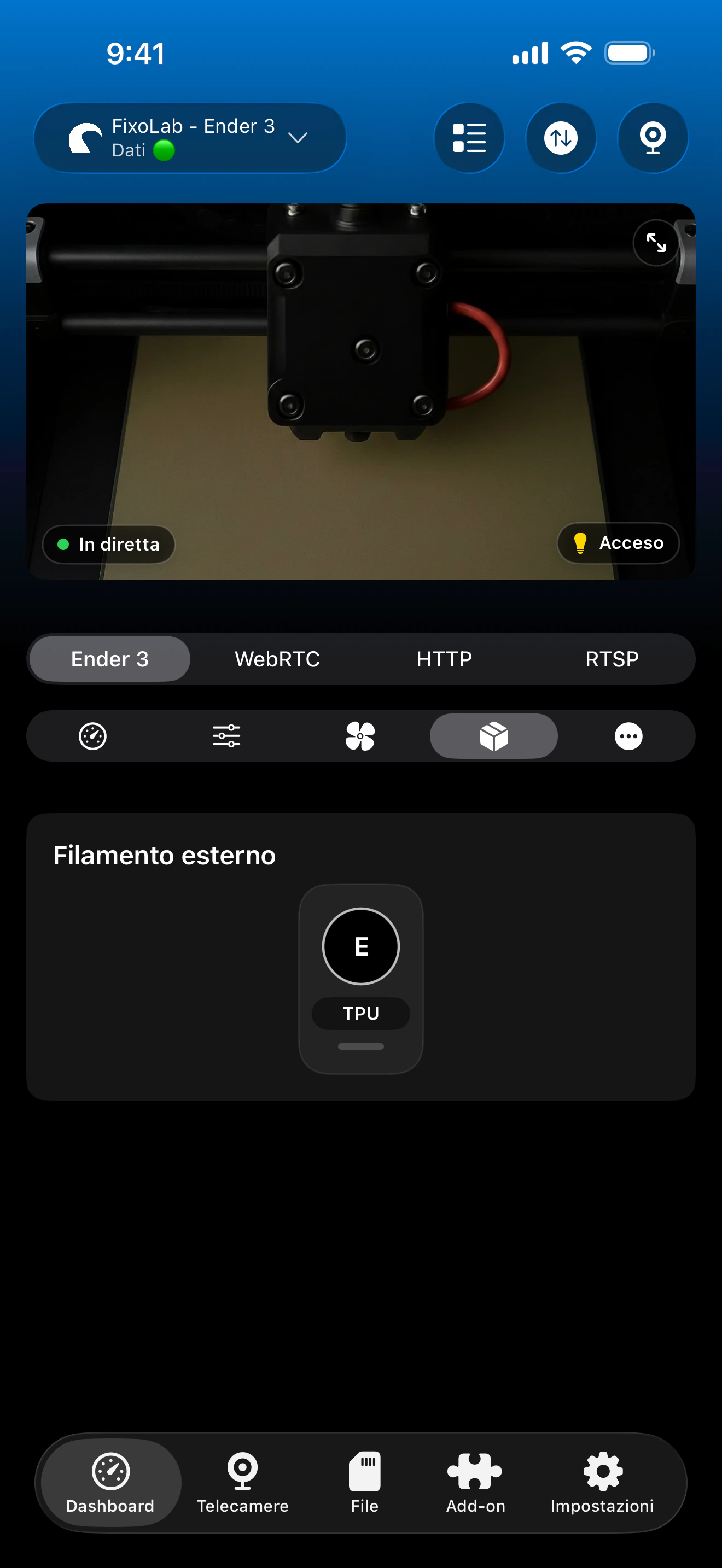 Scheda filamento OctoPrint in Printer Tools