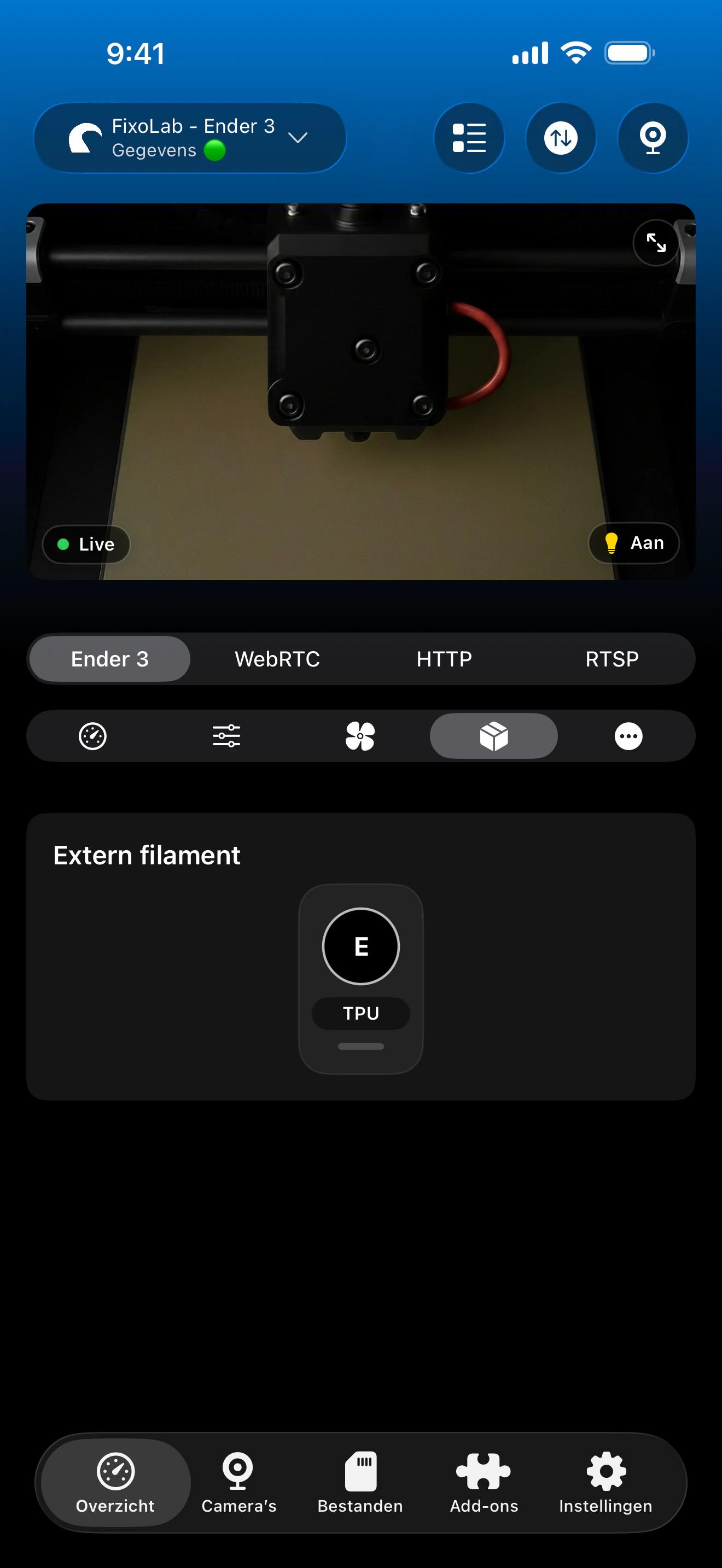 OctoPrint-filamenttabblad in Printer Tools