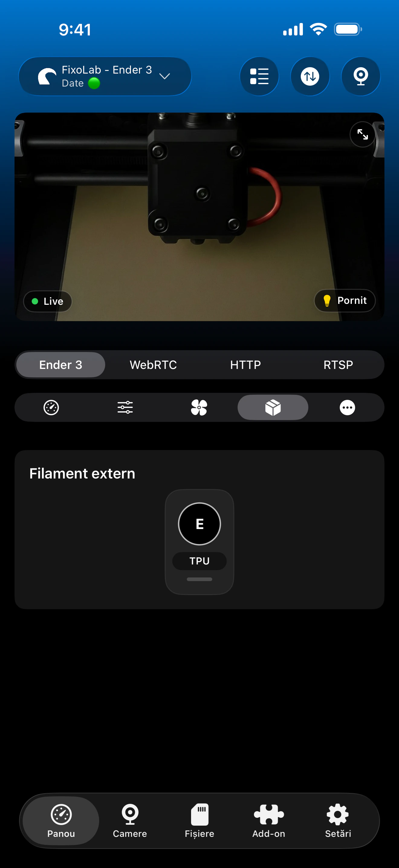 Tab filament OctoPrint în Printer Tools