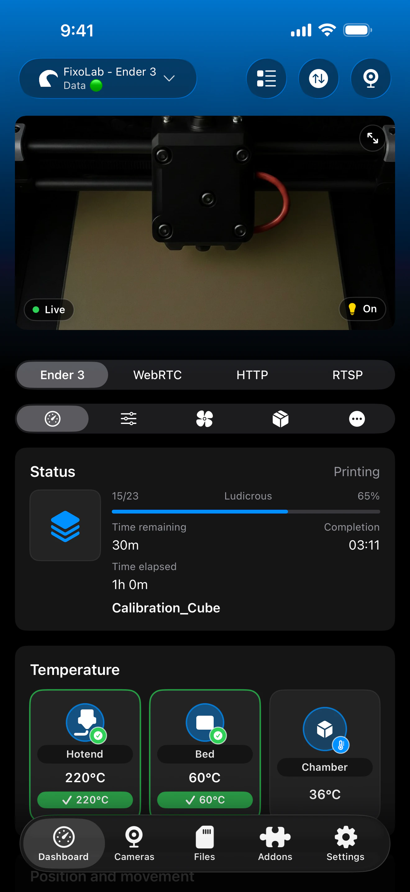 Printer Tools OctoPrint dashboard screenshot