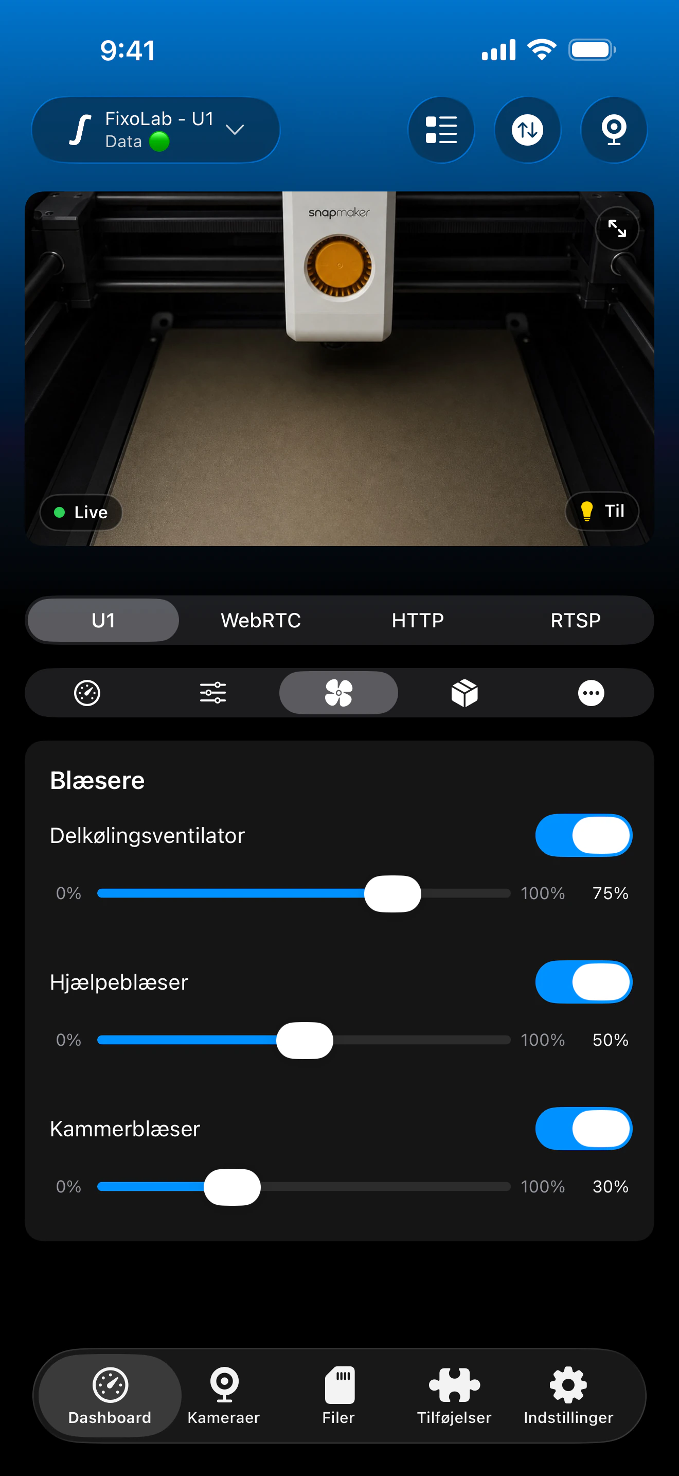 Snapmaker U1 ventilatorstyring i Printer Tools