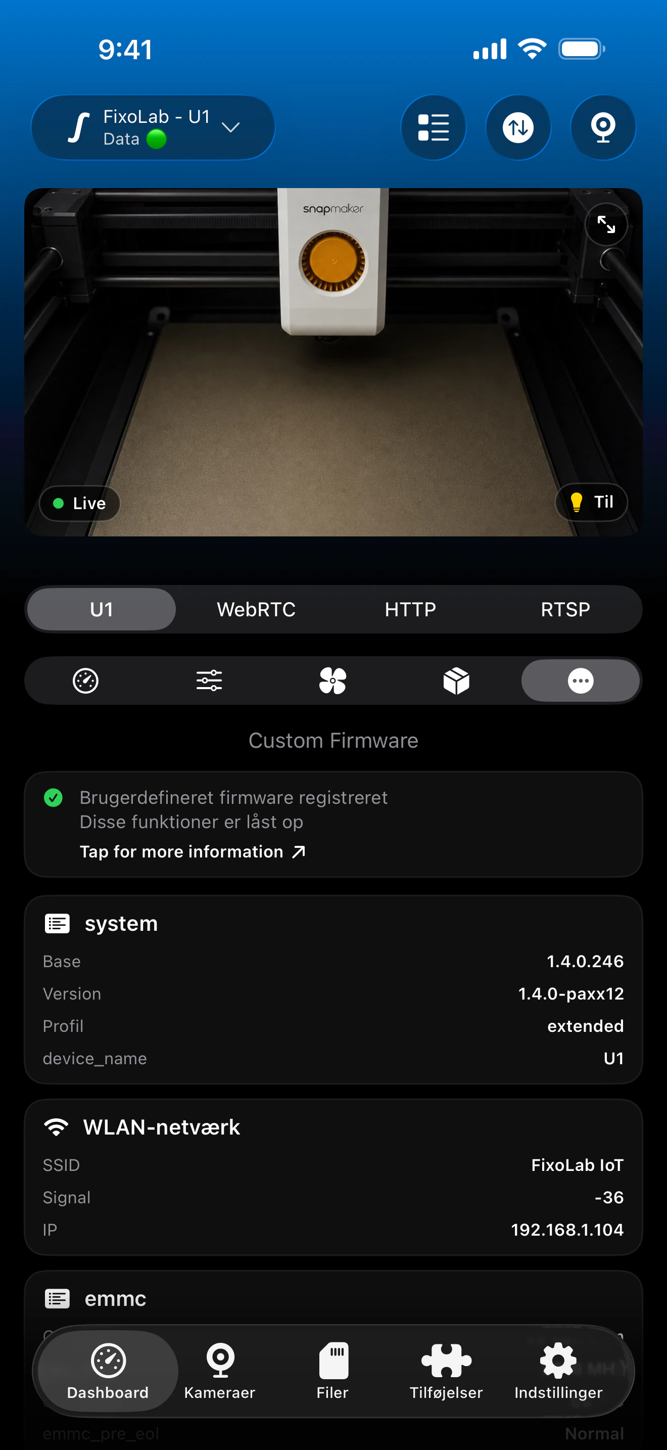 Snapmaker U1 diverse dashboard i Printer Tools