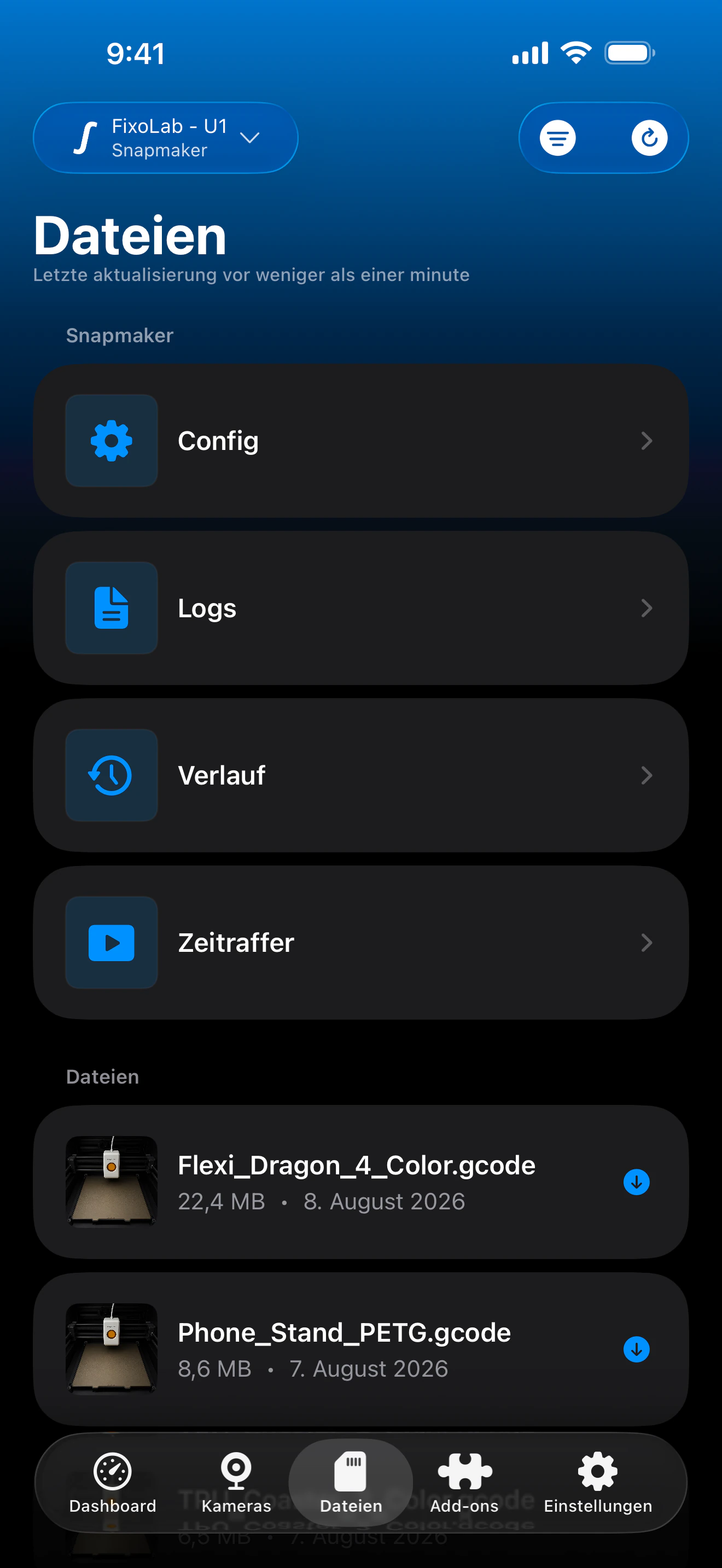 Snapmaker-U1-Druckverlauf in Printer Tools