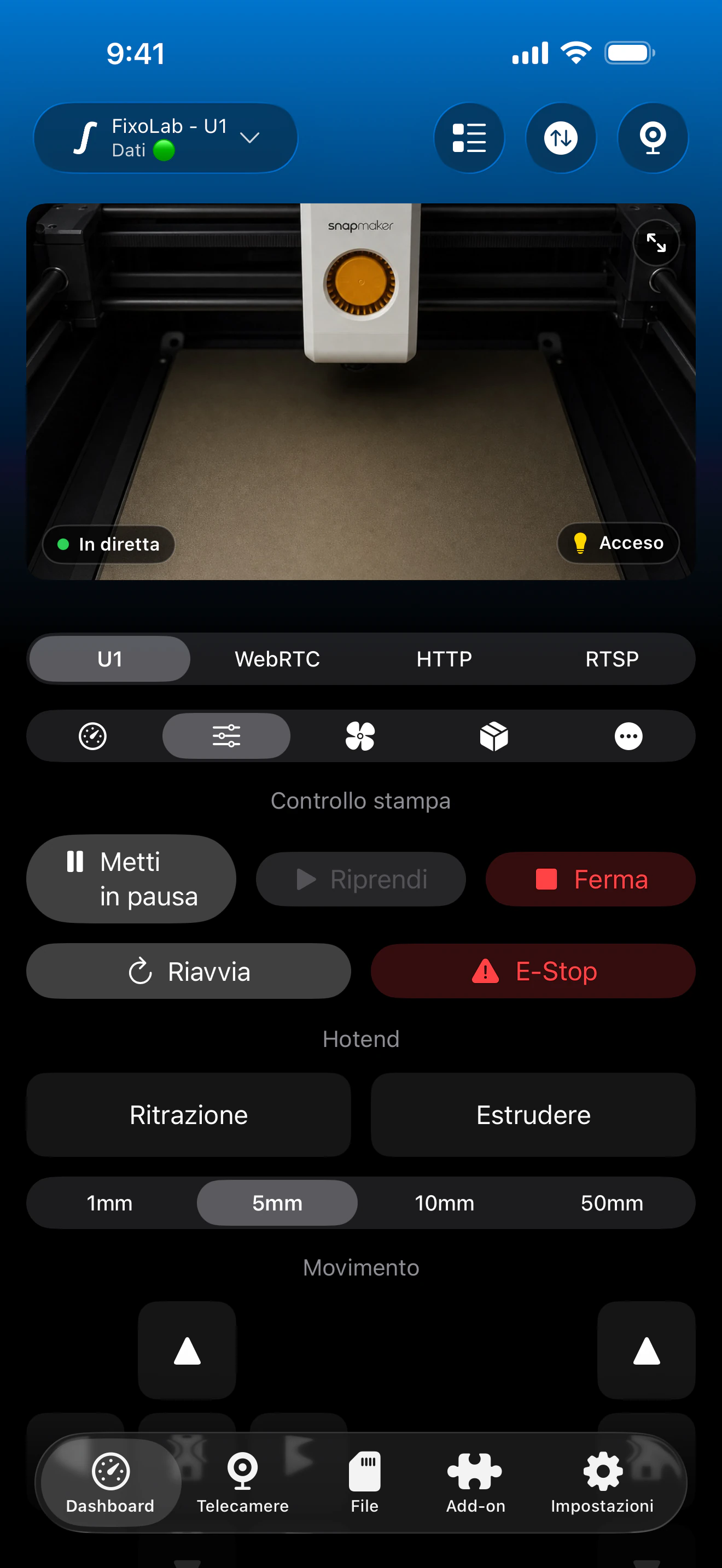 Controllo di stampa Snapmaker U1 in Printer Tools