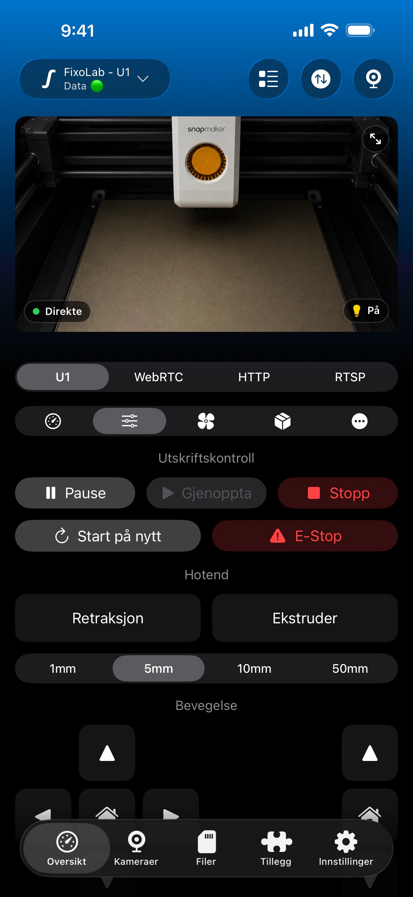 Snapmaker U1 utskriftskontroll i Printer Tools
