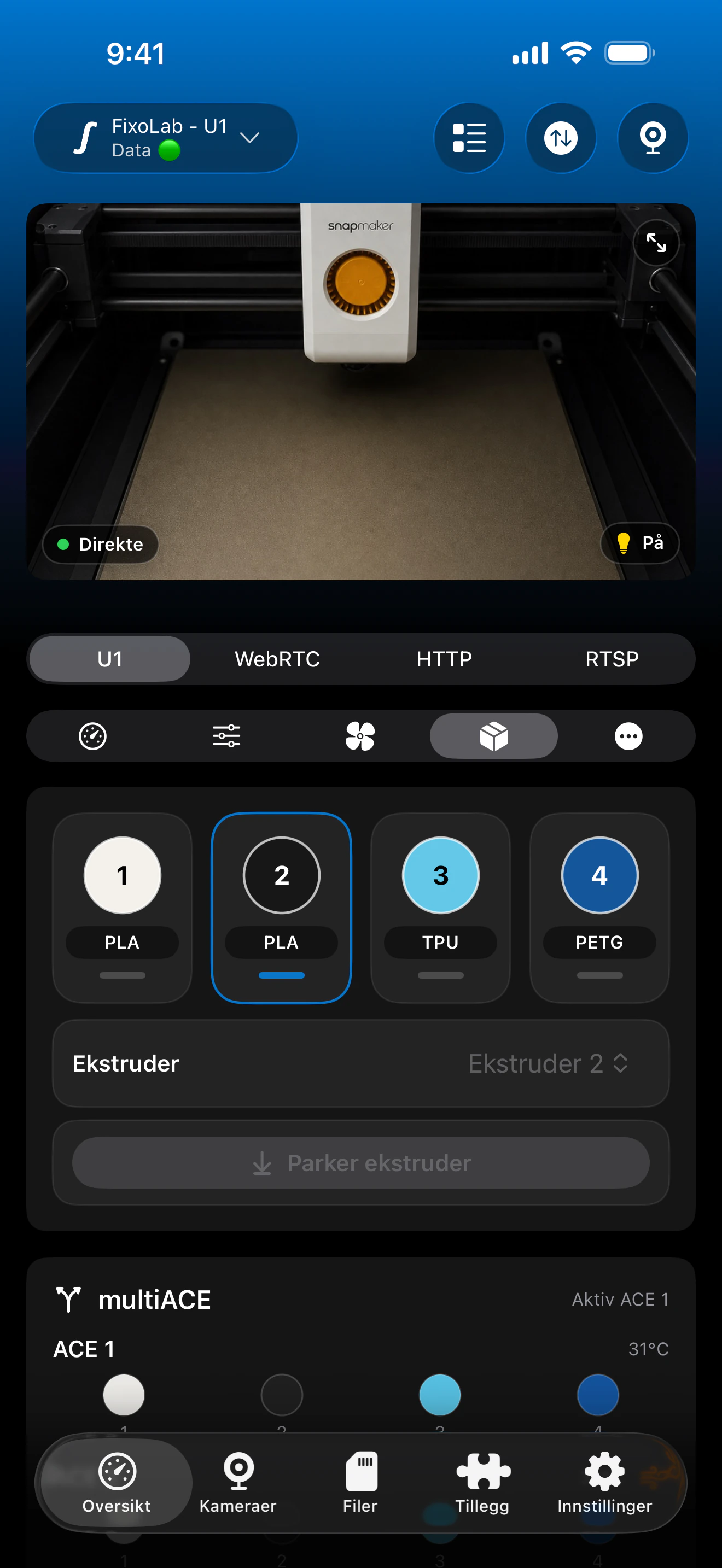 Snapmaker U1 multiACE-status i Printer Tools