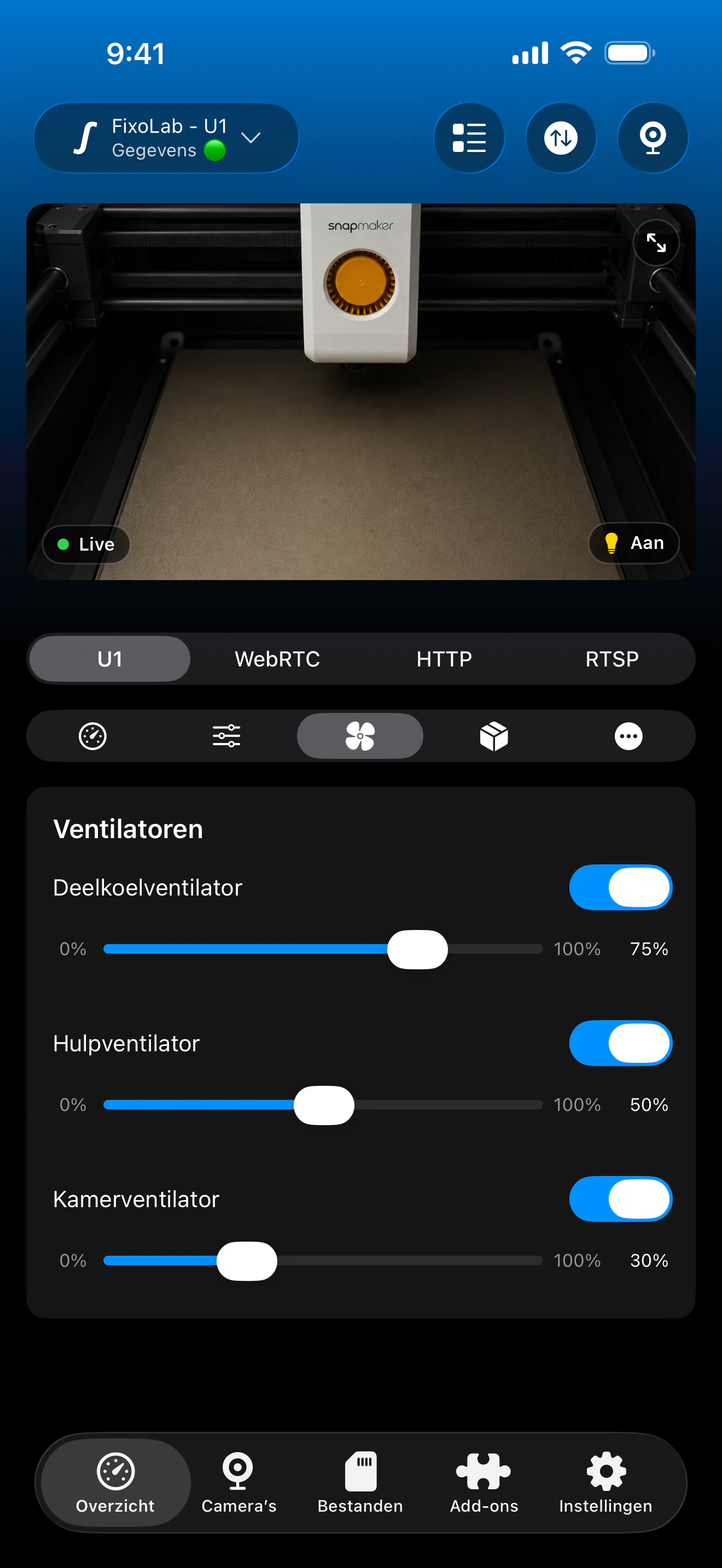 Snapmaker U1-ventilatorbediening in Printer Tools