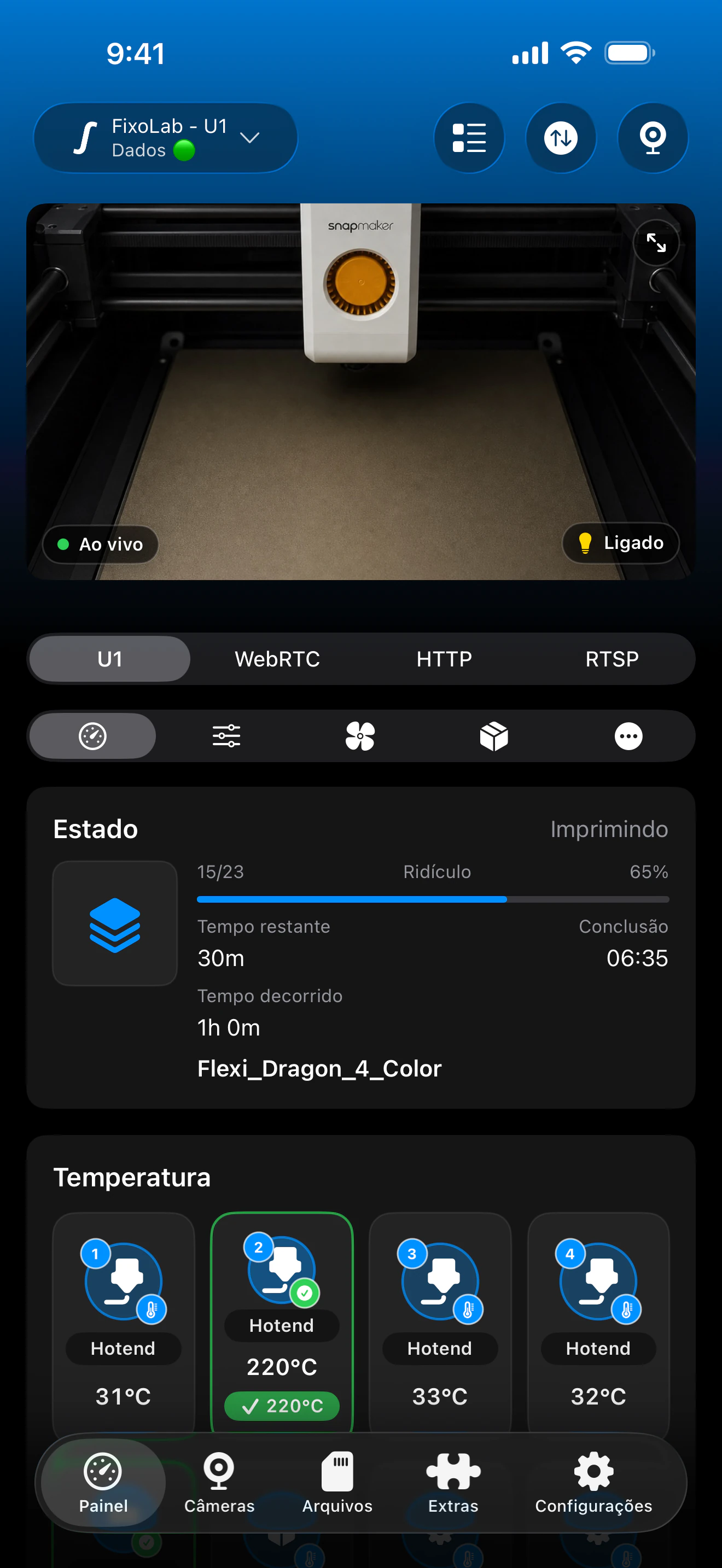 Captura de tela do painel Snapmaker U1 no Printer Tools