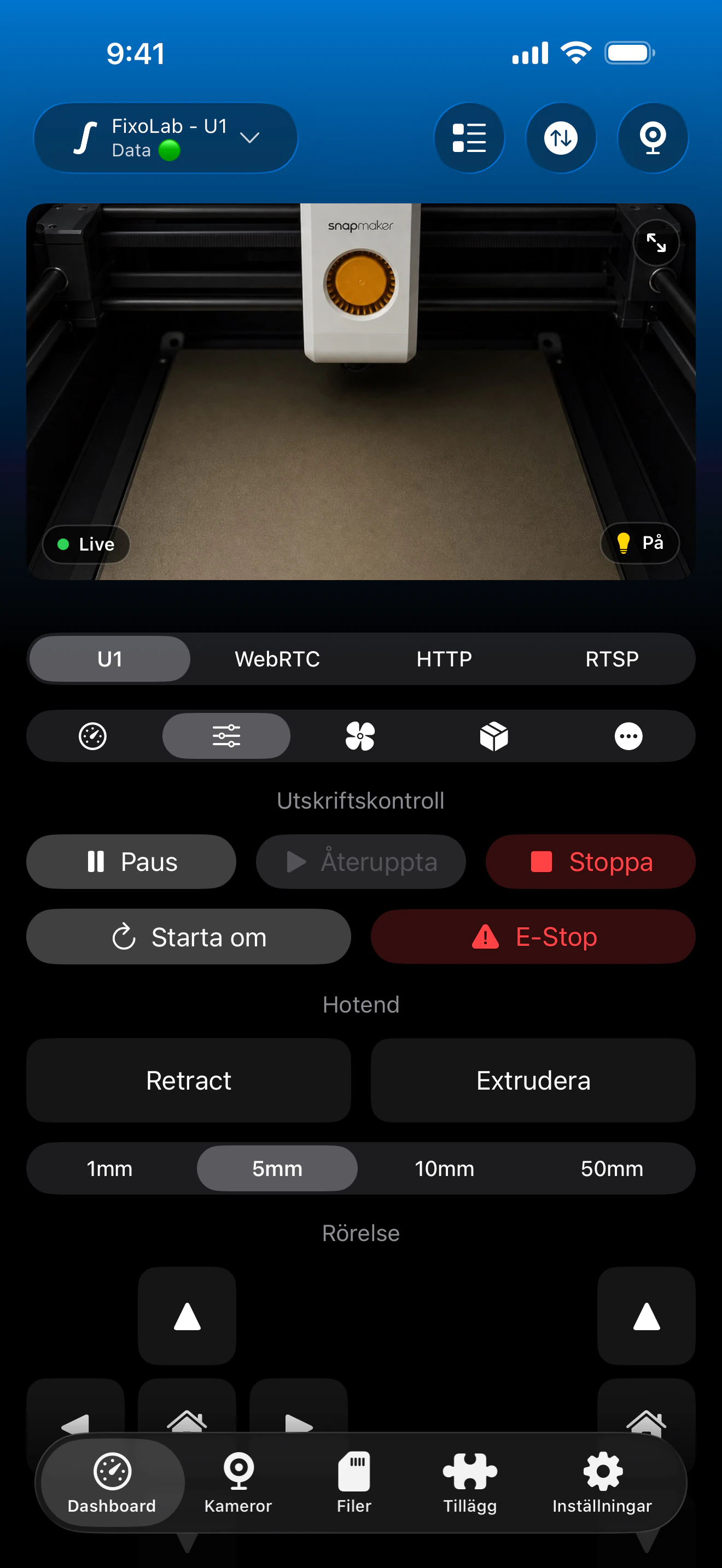 Snapmaker U1-utskriftskontroll i Printer Tools