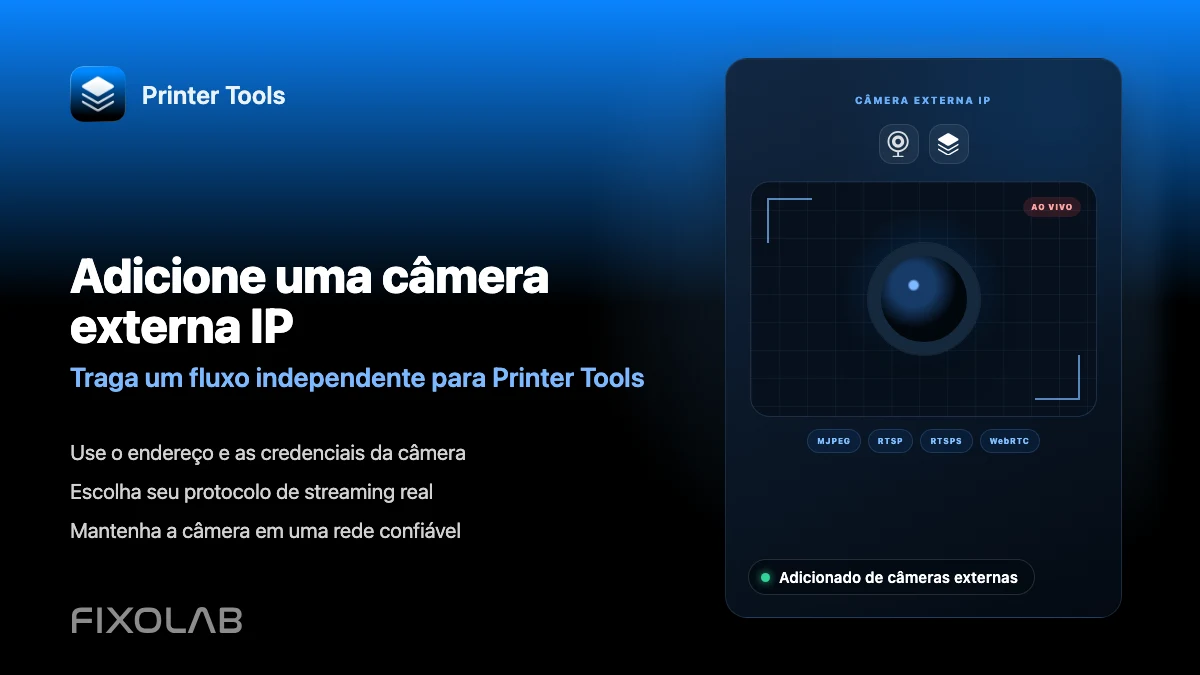 Como adicionar uma câmara IP externa a uma impressora 3D no Printer Tools Como adicionar uma câmara IP externa a uma impressora 3D no Printer Tools