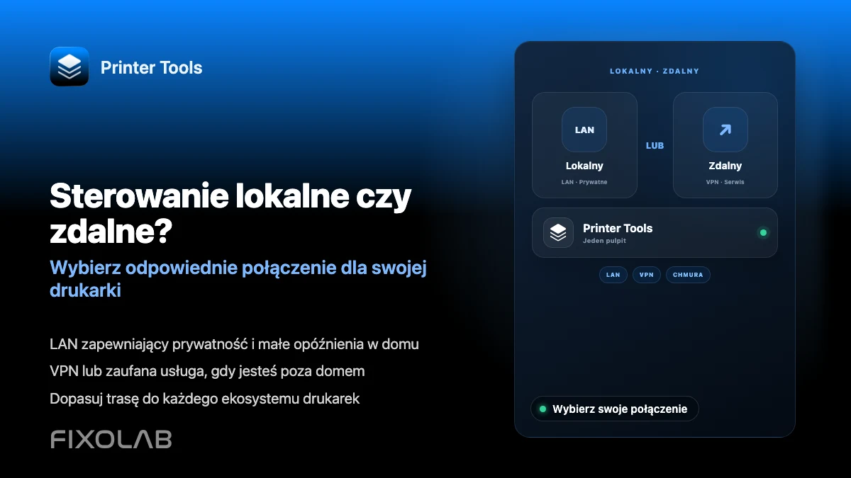 Wybór lokalnego sterowania drukarką 3D lub zdalnego dostępu przez VPN, OctoEverywhere, Obico i chmurę Wybór lokalnego sterowania drukarką 3D lub zdalnego dostępu przez VPN, OctoEverywhere, Obico i chmurę