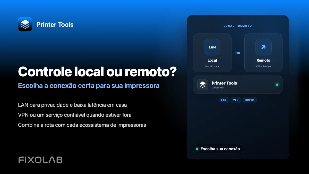Escolher controlo local da impressora 3D ou acesso remoto com VPN, OctoEverywhere, Obico e cloud Escolher controlo local da impressora 3D ou acesso remoto com VPN, OctoEverywhere, Obico e cloud