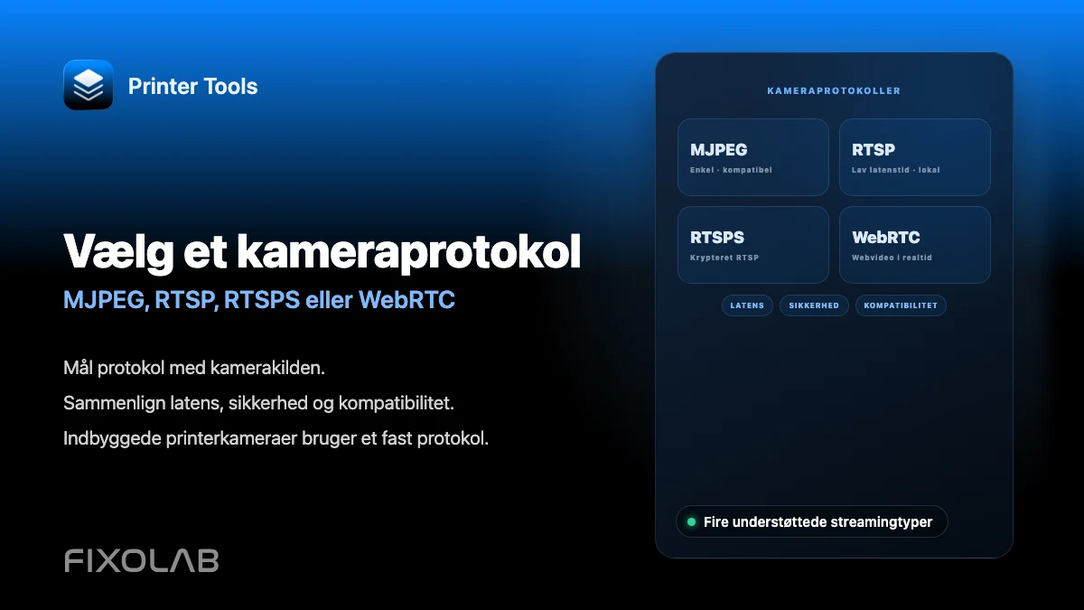 Valg af MJPEG, RTSP, RTSPS eller WebRTC til et 3D-printerkamera Valg af MJPEG, RTSP, RTSPS eller WebRTC til et 3D-printerkamera