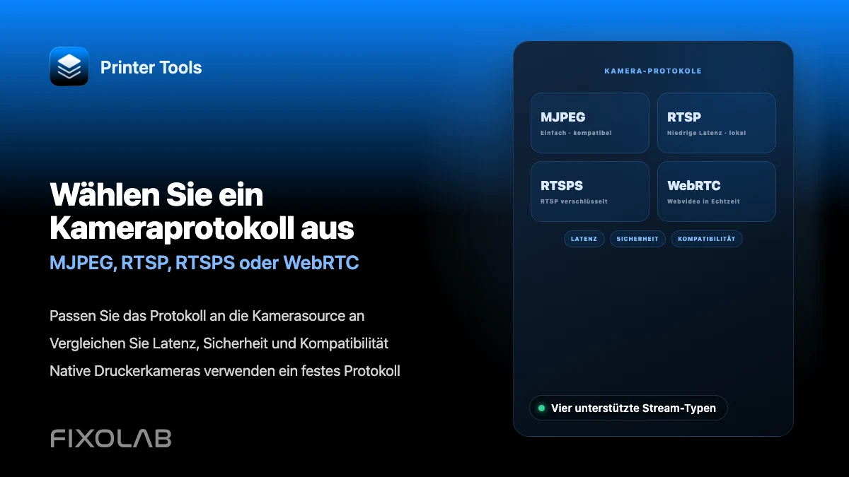 MJPEG, RTSP, RTSPS oder WebRTC für eine 3D-Drucker-Kamera wählen MJPEG, RTSP, RTSPS oder WebRTC für eine 3D-Drucker-Kamera wählen