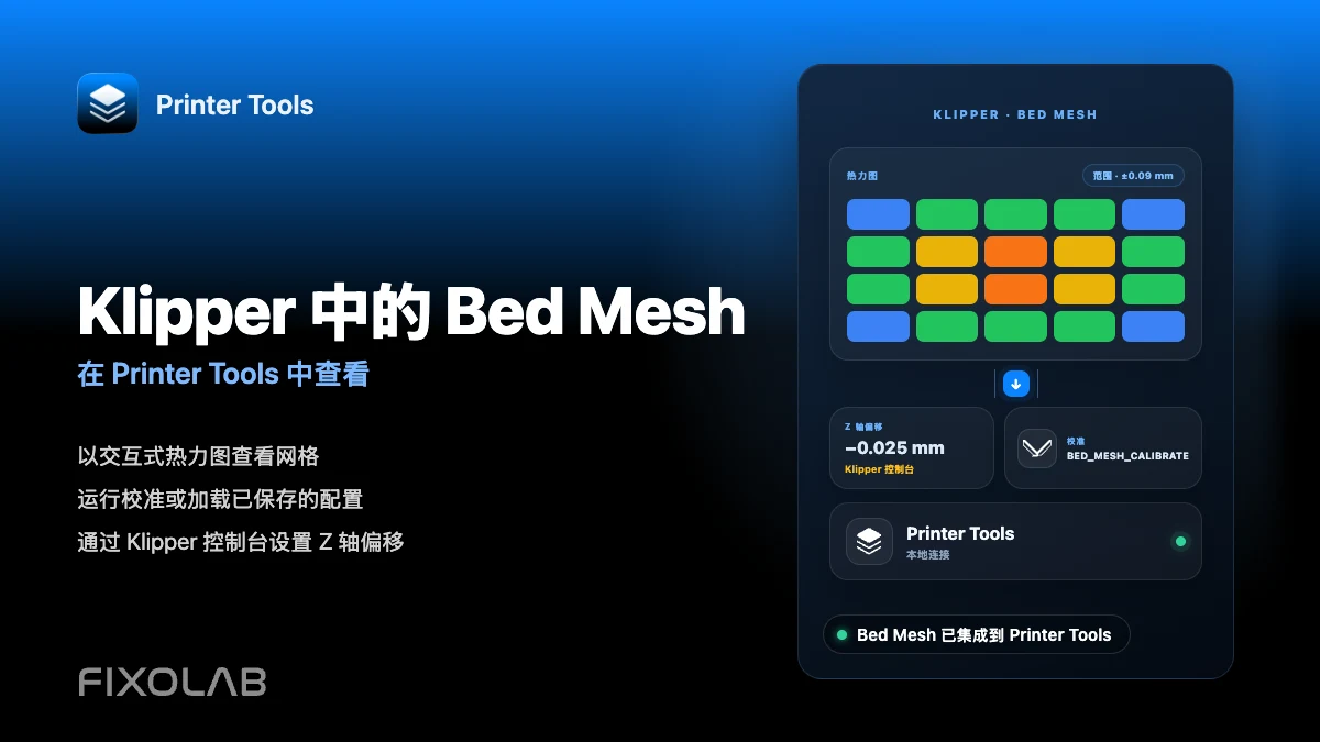 如何在 Klipper 中配置 Bed Mesh 和 Z 轴偏移并通过手机查看