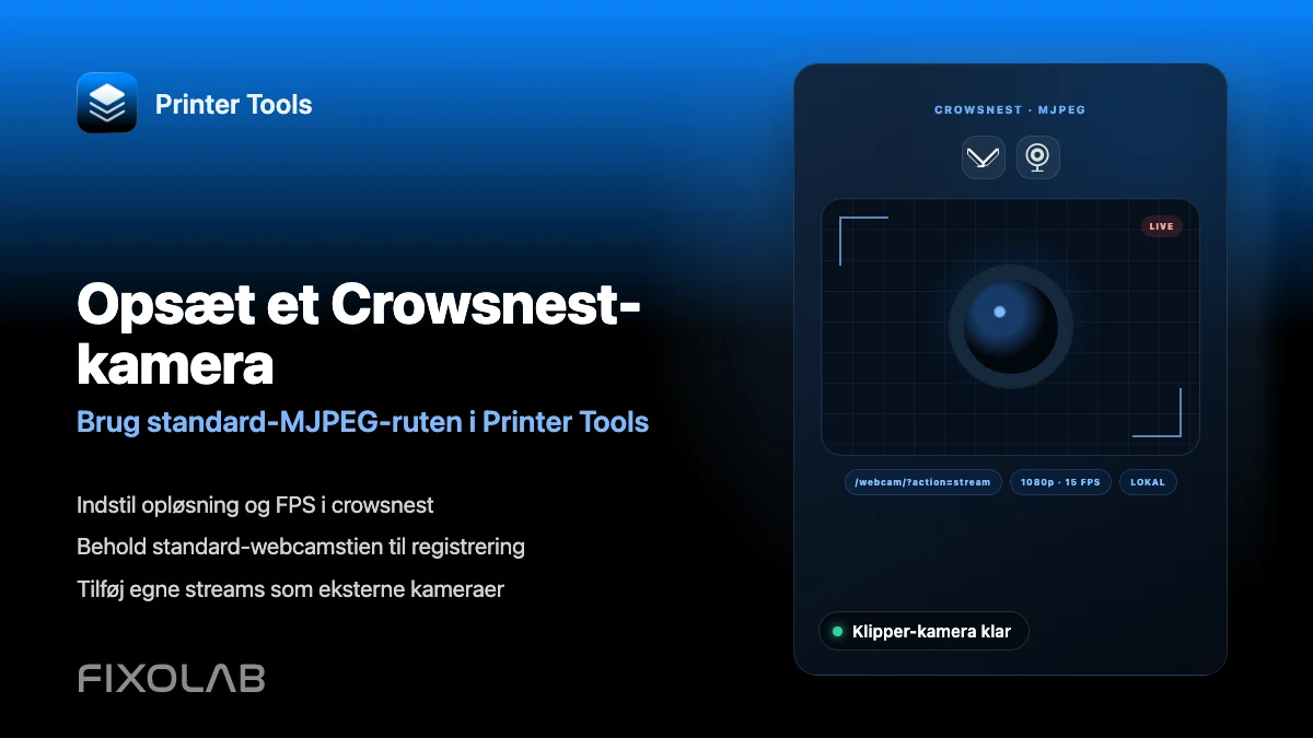 Sådan konfigurerer du et Crowsnest-kamera til Klipper og Printer Tools