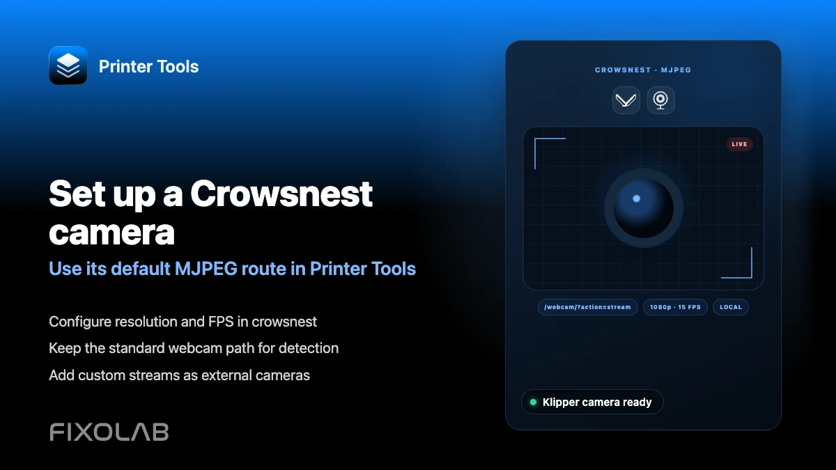 How to configure a Crowsnest camera for Klipper and Printer Tools How to configure a Crowsnest camera for Klipper and Printer Tools