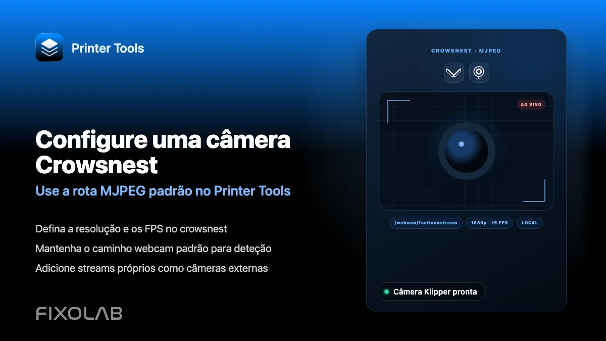 Como configurar uma câmera Crowsnest para o Klipper e o Printer Tools Como configurar uma câmera Crowsnest para o Klipper e o Printer Tools