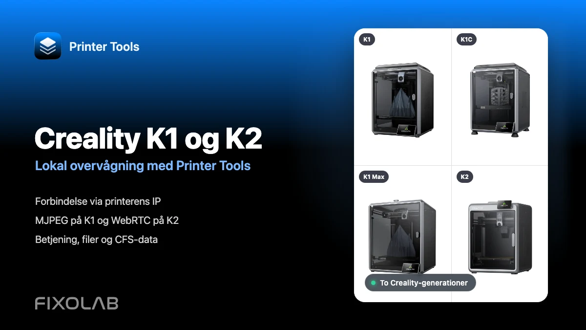 Forbind Creality K1, K1C, K1 Max og K2 til Printer Tools via LAN Forbind Creality K1, K1C, K1 Max og K2 til Printer Tools via LAN