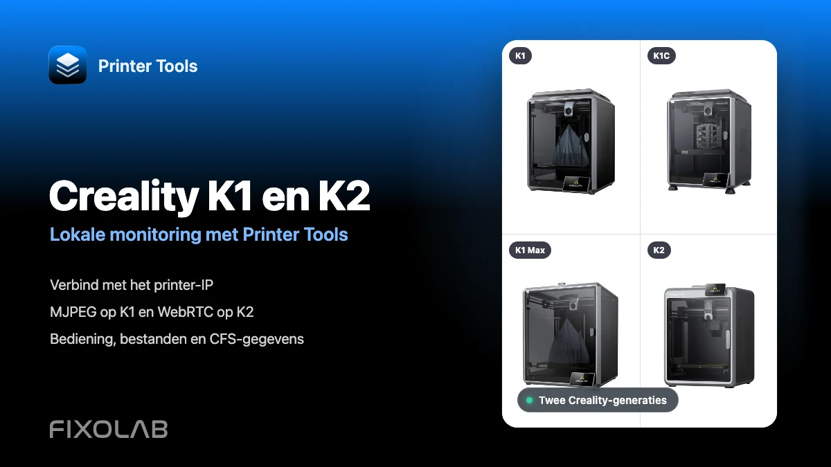 Creality K1, K1C, K1 Max en K2 via LAN verbinden met Printer Tools
