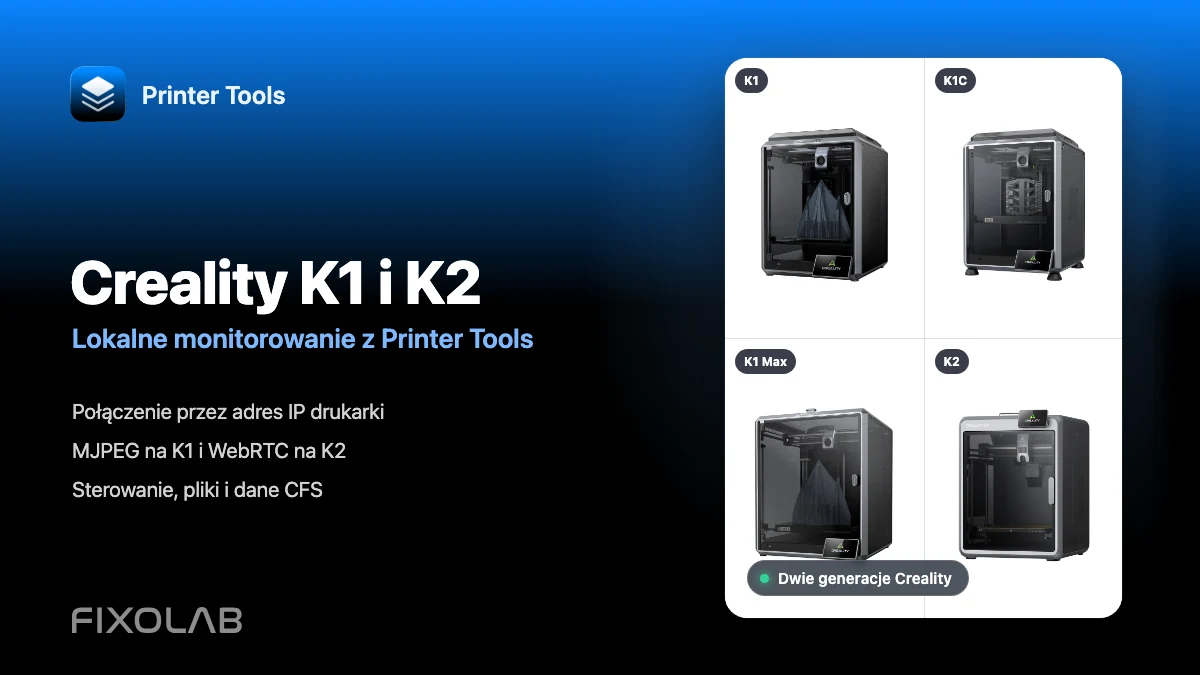 Połączenie Creality K1, K1C, K1 Max i K2 z Printer Tools przez LAN Połączenie Creality K1, K1C, K1 Max i K2 z Printer Tools przez LAN