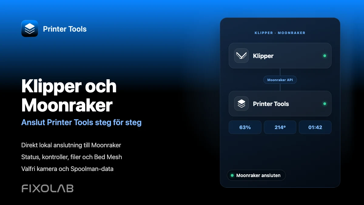 Steg för steg-anvisning för att ansluta Klipper och Moonraker till Printer Tools.