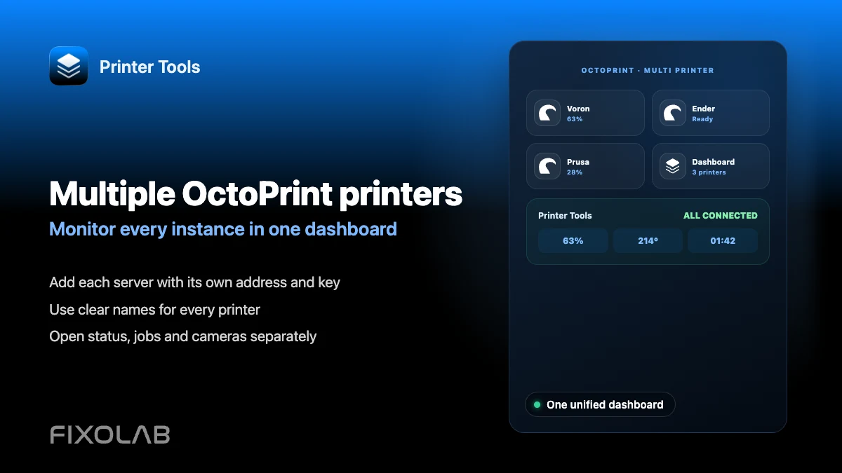 Slik kobler du til og overvåker flere OctoPrint-skrivere i Printer Tools Slik kobler du til og overvåker flere OctoPrint-skrivere i Printer Tools