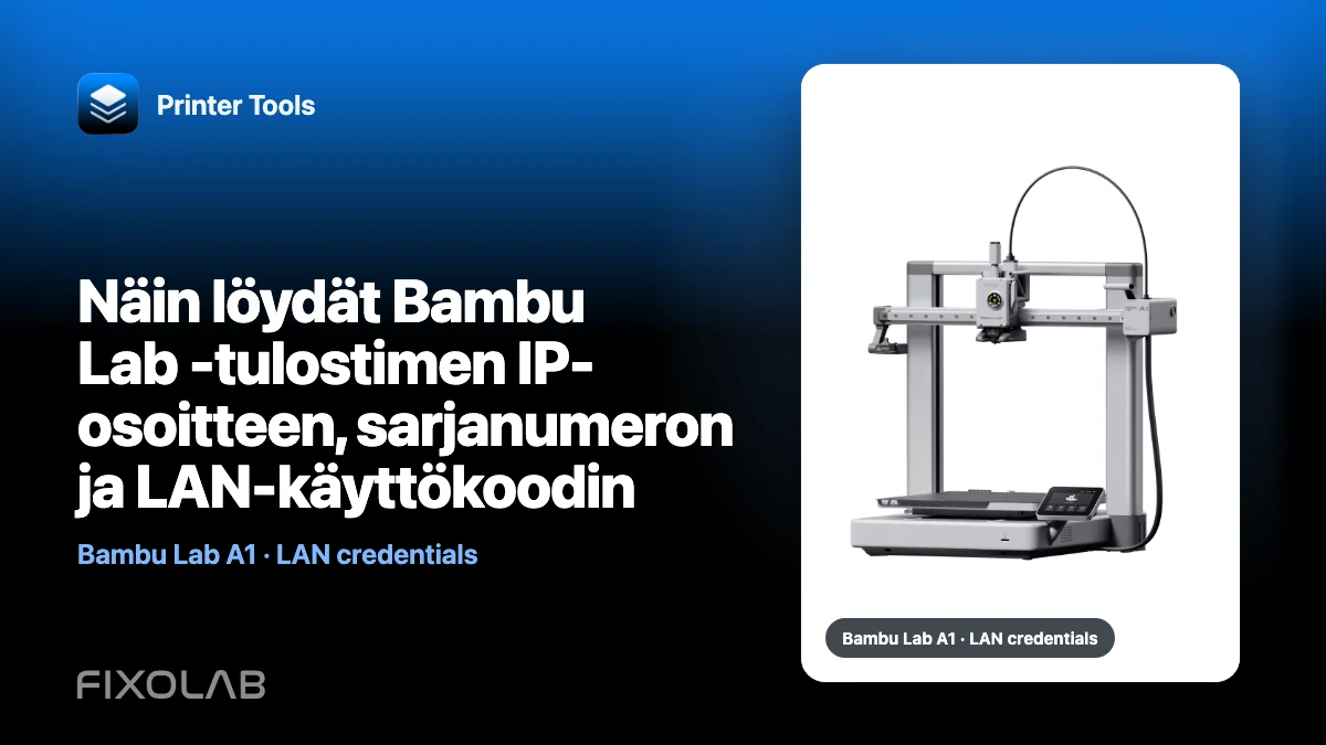 Näin löydät Bambu Lab -tulostimen IP-osoitteen, sarjanumeron ja LAN-käyttökoodin Näin löydät Bambu Lab -tulostimen IP-osoitteen, sarjanumeron ja LAN-käyttökoodin