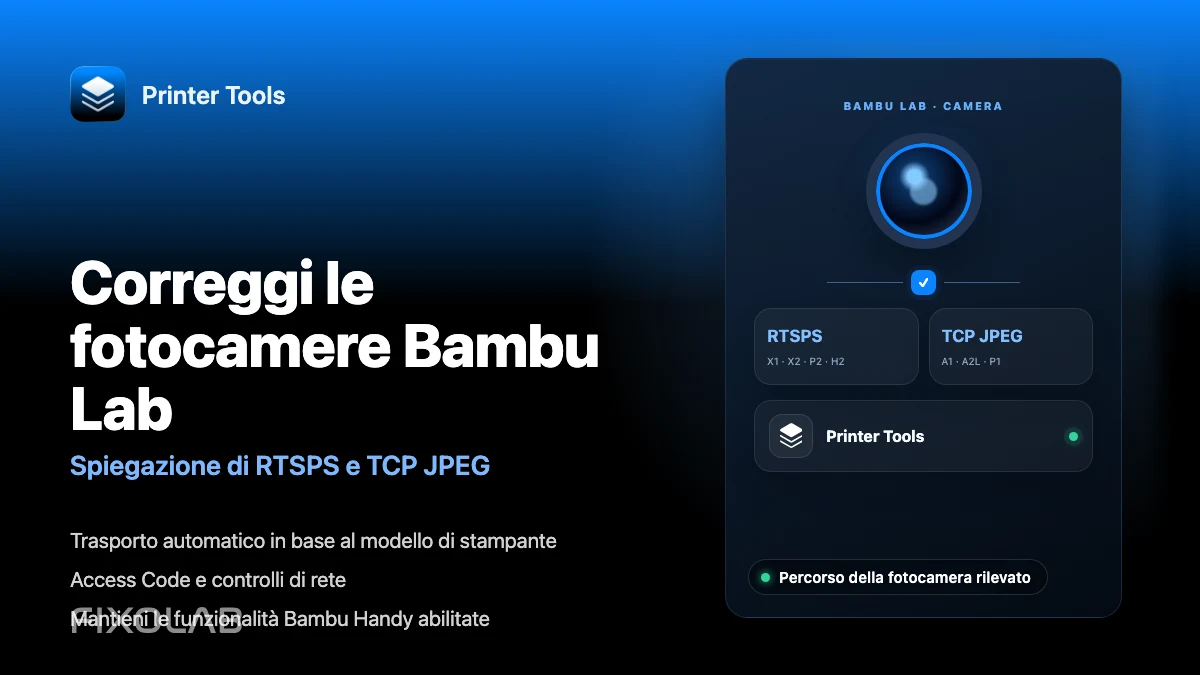 Come risolvere i problemi della fotocamera Bambu Lab con RTSPS e TCP JPEG