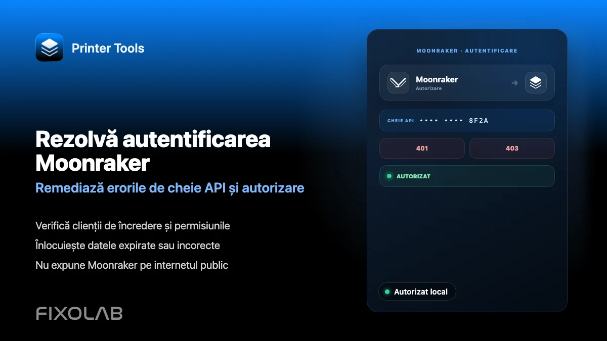 Cum rezolvi erorile de autentificare și cheie API Moonraker în Printer Tools Cum rezolvi erorile de autentificare și cheie API Moonraker în Printer Tools