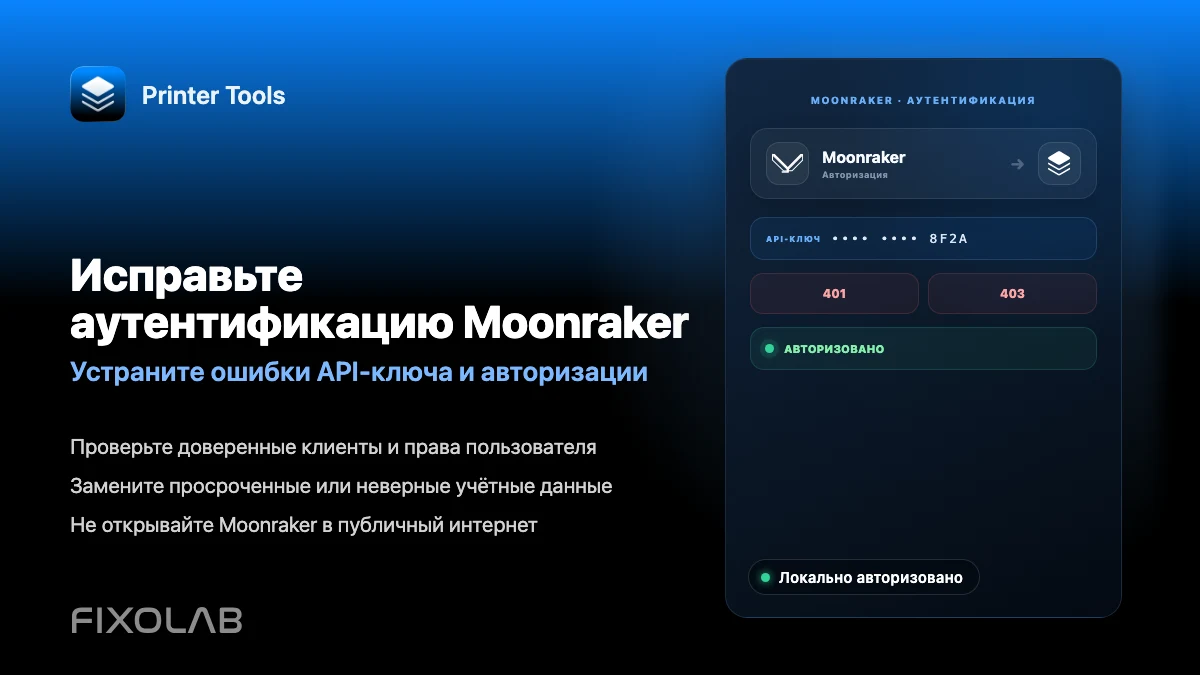 Как исправить ошибки аутентификации и API ключа Moonraker в Printer Tools Как исправить ошибки аутентификации и API ключа Moonraker в Printer Tools