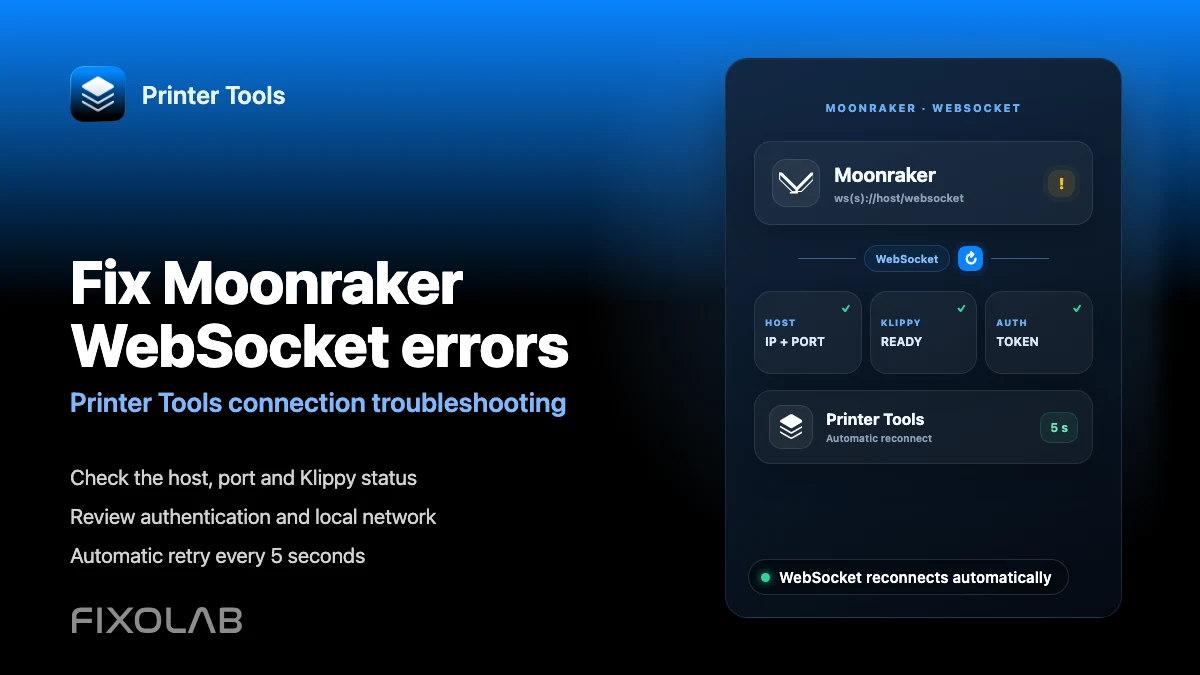 How to fix Moonraker WebSocket connection errors in Printer Tools