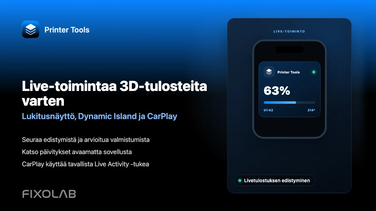Kuinka seurata 3D-tulostuksia Live-toimintojen, Dynamic Islandin ja CarPlayn avulla Kuinka seurata 3D-tulostuksia Live-toimintojen, Dynamic Islandin ja CarPlayn avulla
