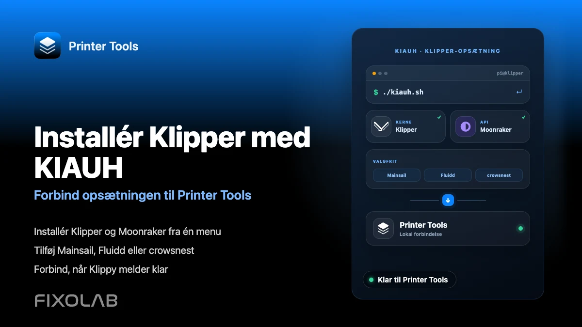 Sådan installerer du Klipper med KIAUH og forbinder det til Printer Tools Sådan installerer du Klipper med KIAUH og forbinder det til Printer Tools
